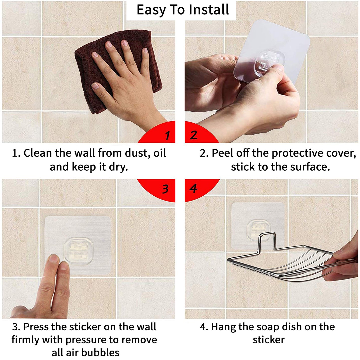 Steps to install HOKIPO Stainless Steel soap tray for bathroom, kitchen walls