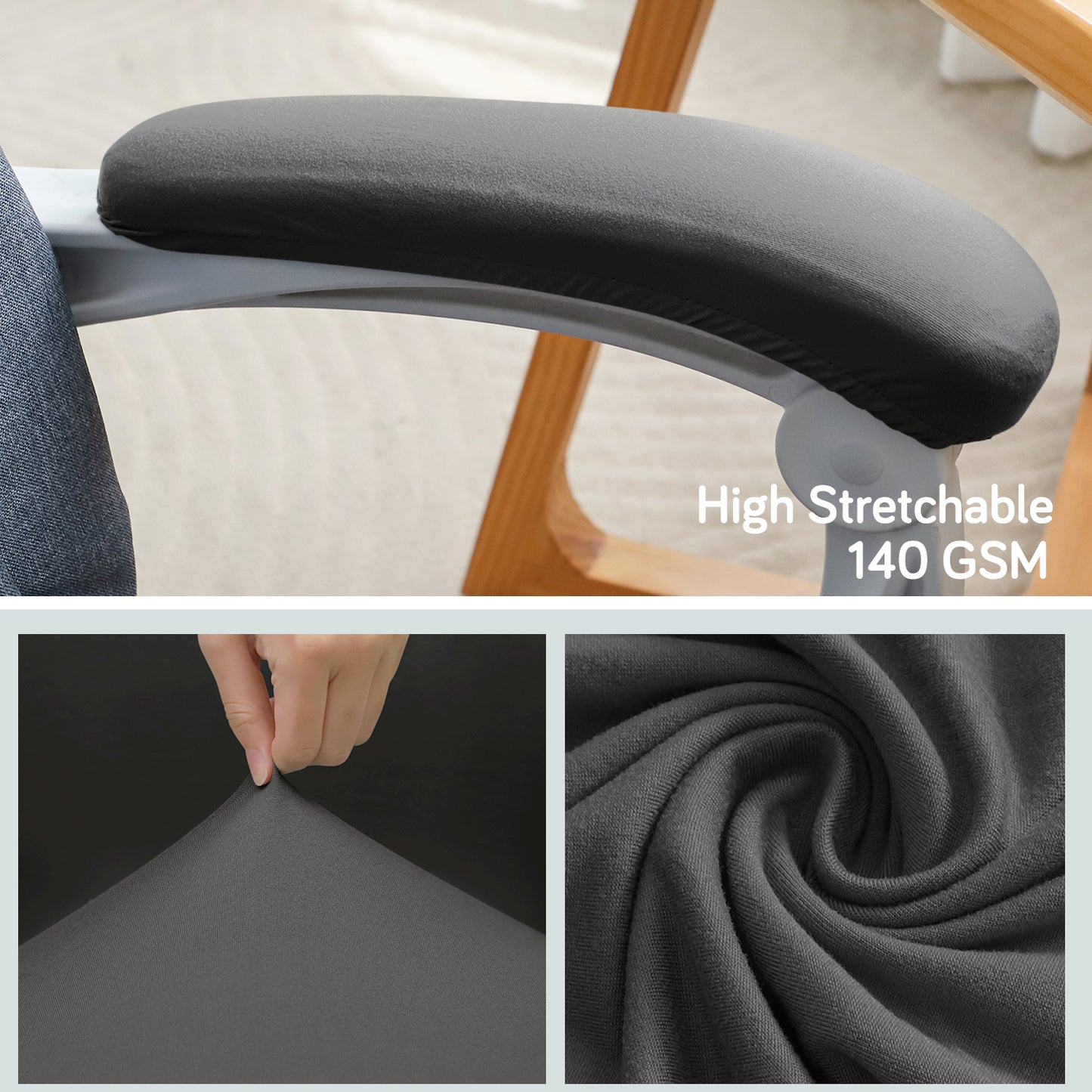 140gsm Armrest Covers for Office Chair (Elastic Style), 1 Pair, Grey