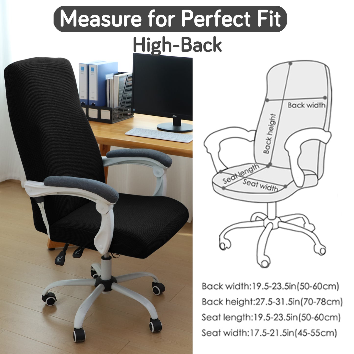 Water Repellent Office Chair Cover for Executive Chair (High-Back) – 210 GSM Stretchable Jacquard – Washable & Anti-Slip – Fits Big & Tall Office Chairs, Black