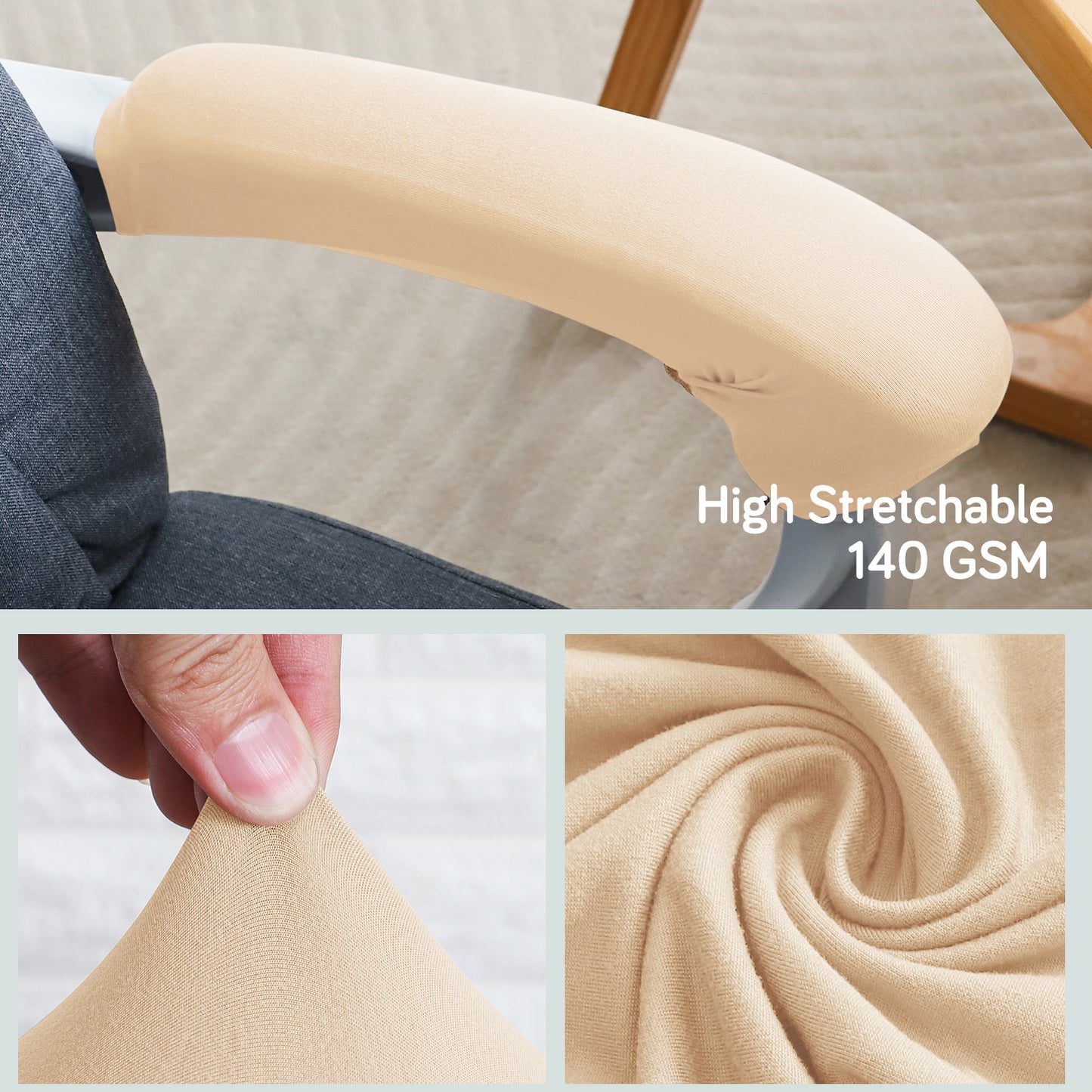140gsm Armrest Covers for Office Chair (Zipper Style), 1 Pair, Beige