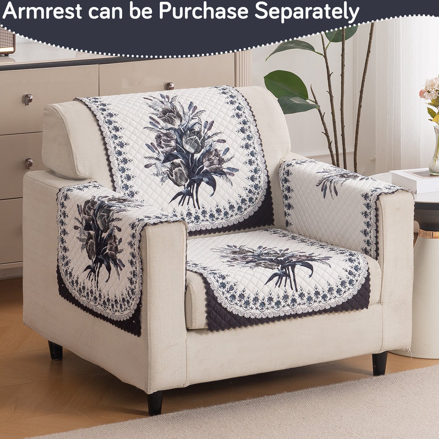LoomVerse Quilted Sofa Cover Set Washable Sofa Panel for Seat & Back - Midnight Bloom