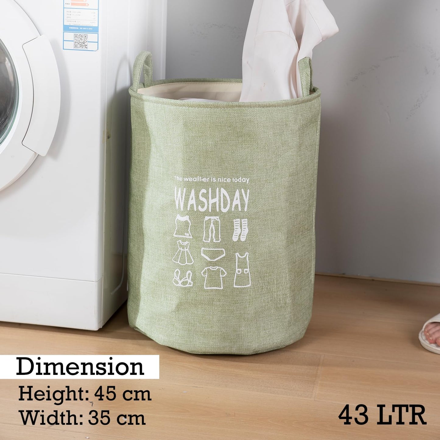 Folding Laundry Basket for Clothes, 43L - Green