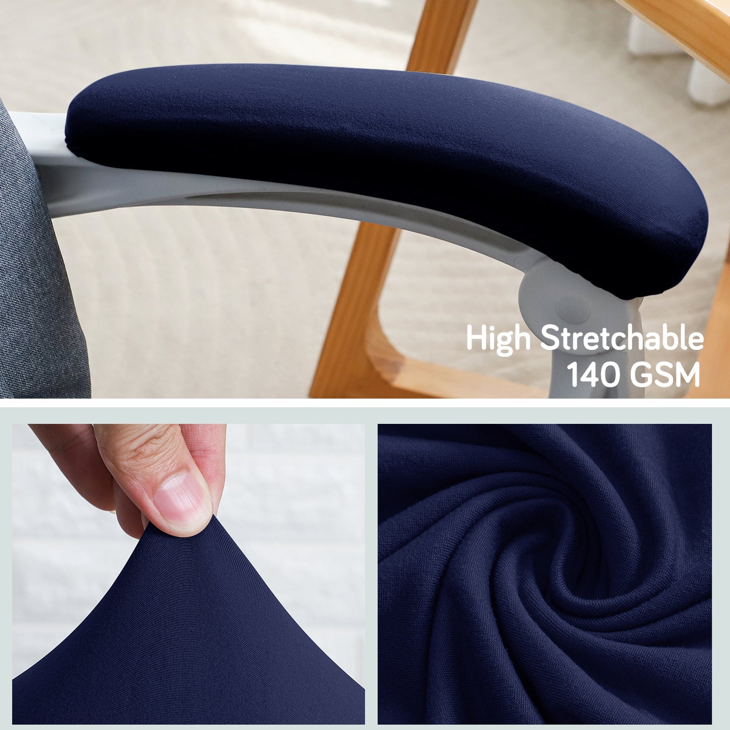 140gsm Armrest Covers for Office Chair (Elastic Style), 1 Pair, Navy Blue