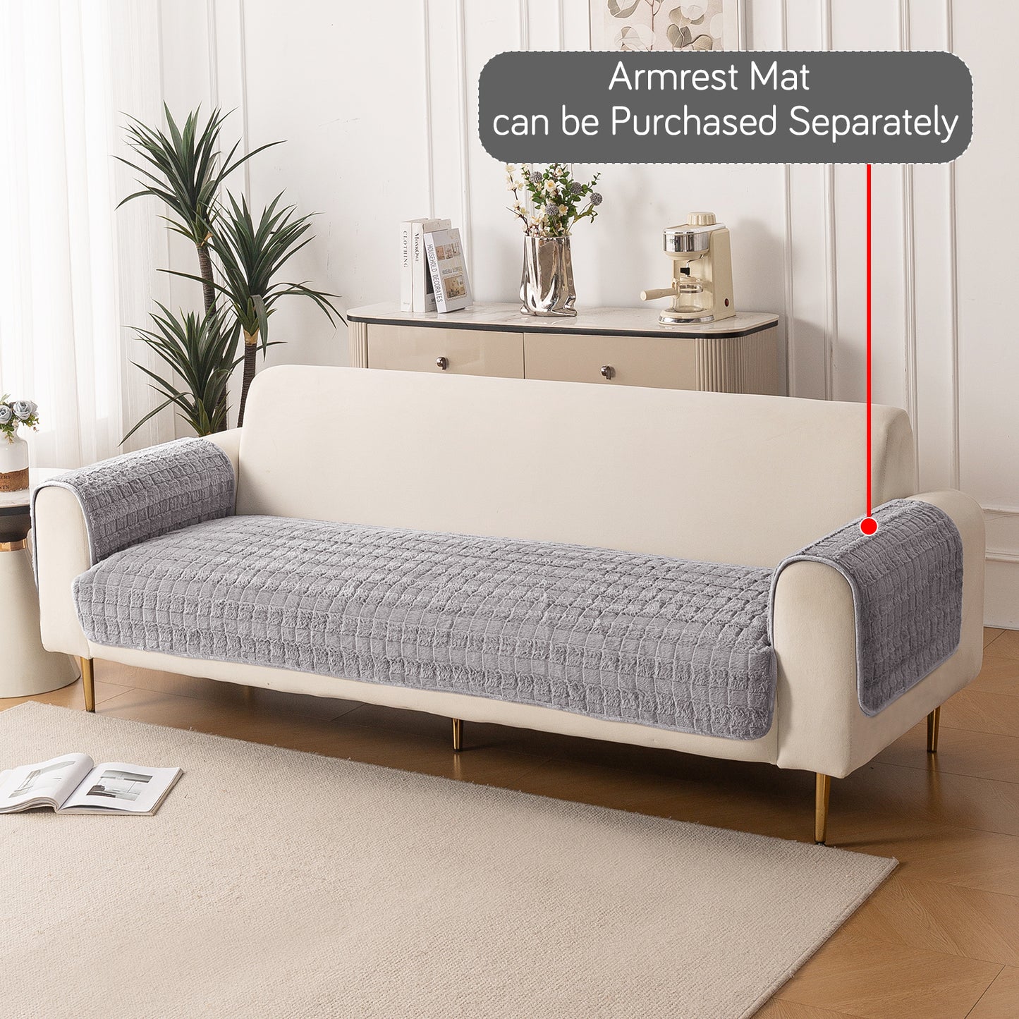 Premium Plush Anti Slip Sofa Mat for 1/2/3 Seater, Light Grey