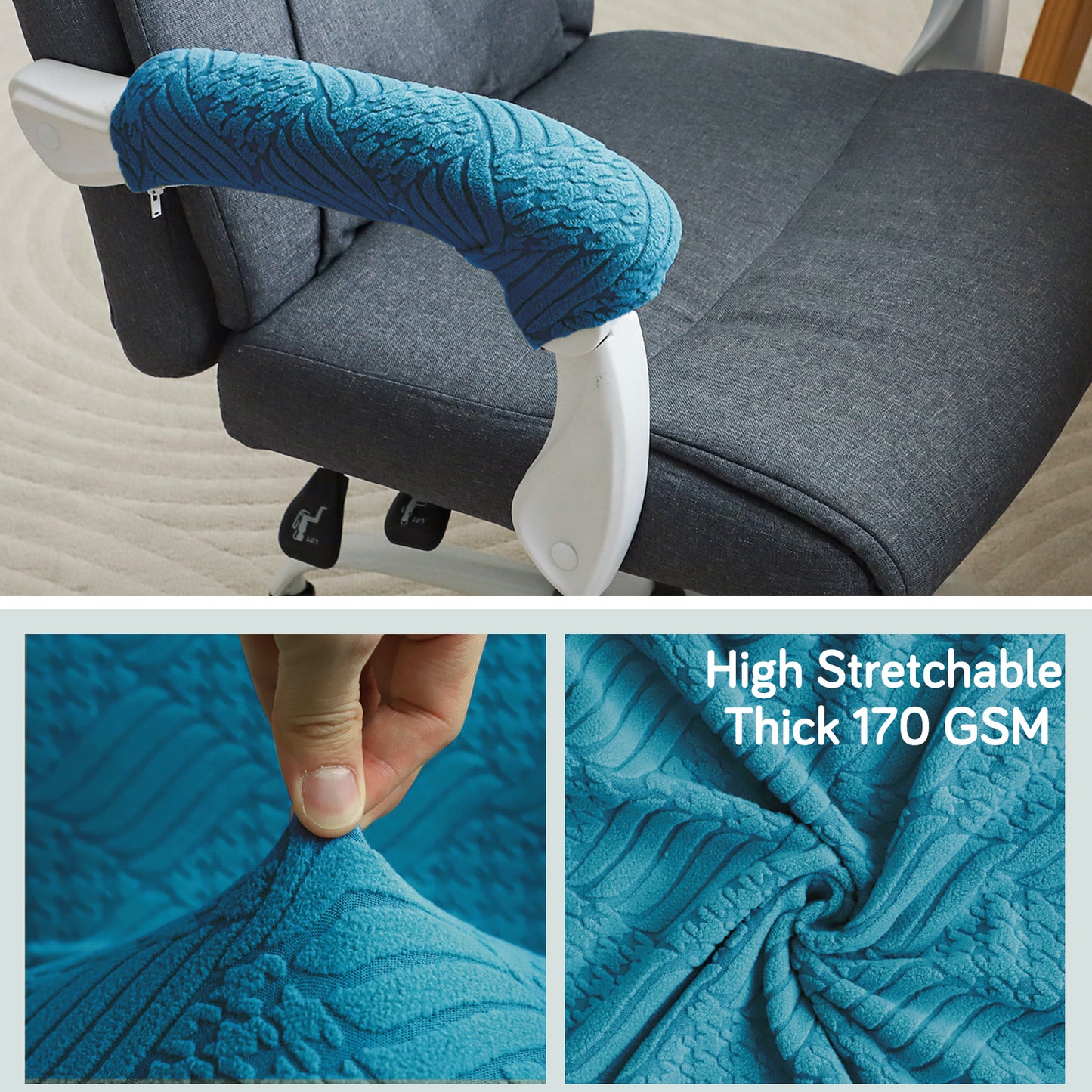 170gsm Jacquard Office Chair Arm Rest Cover (Zipper Style), 1 Pair, Turquoise