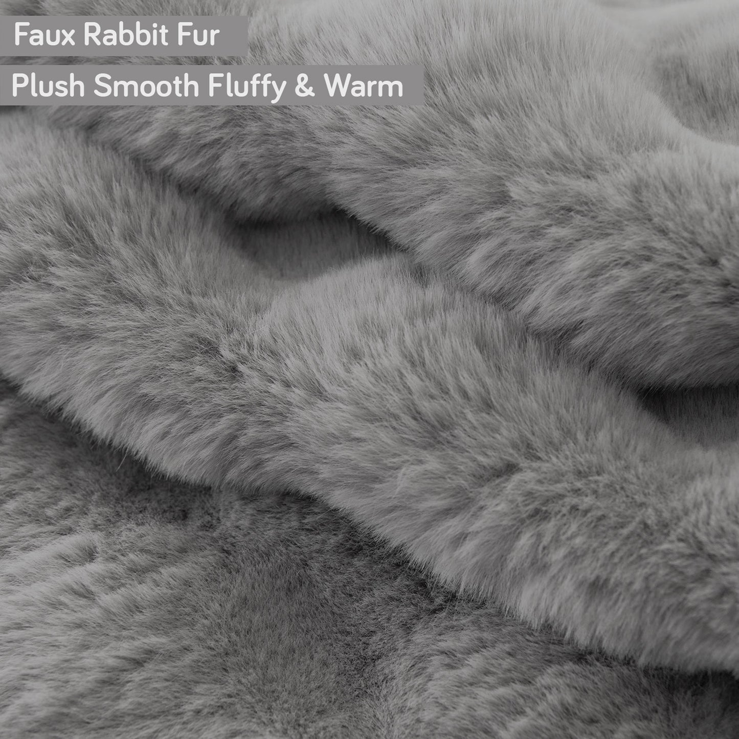 Premium Faux Rabbit Fur Anti Slip Sofa Cover Mat with 2 Armrest Cover, Cool Grey