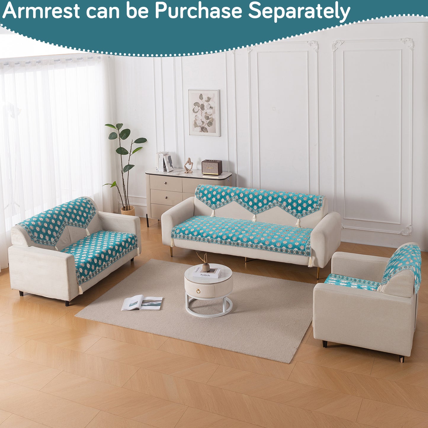 Heritage Weave Premium Jacquard Sofa Cover Set with Tassels - Emerald Teal