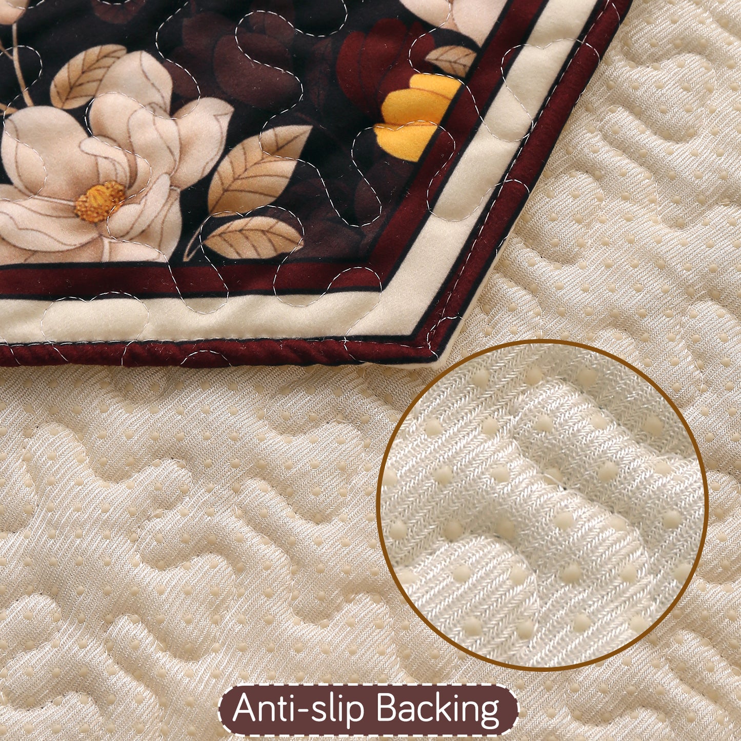 Florentina Series Printed Holland Velvet Sofa Mat - Camellia Brown