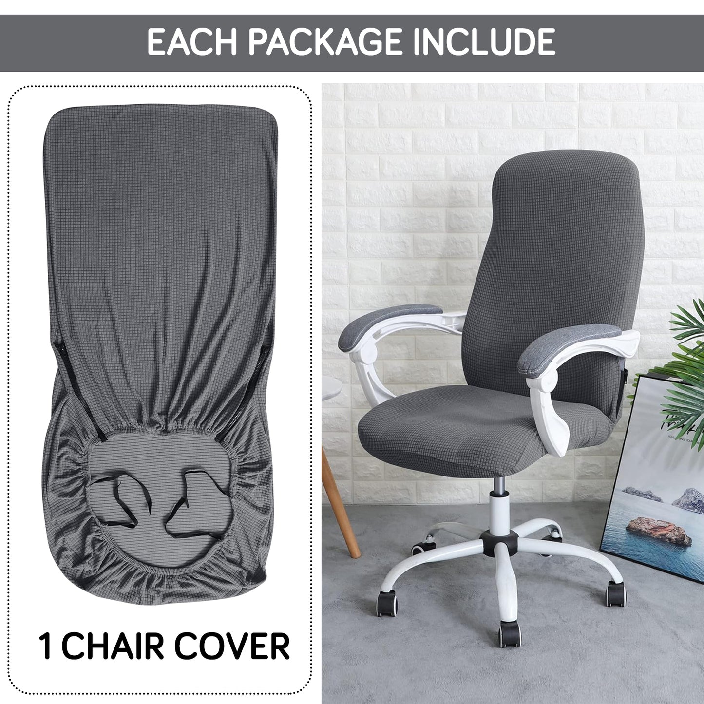 HOKIPO 140gsm Stretchable Office Chair Cover, Grey - Medium / Large