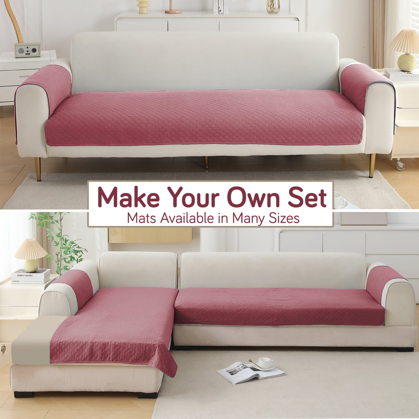 Polyester Quilted Sofa Cover Mats, Mauve Pink