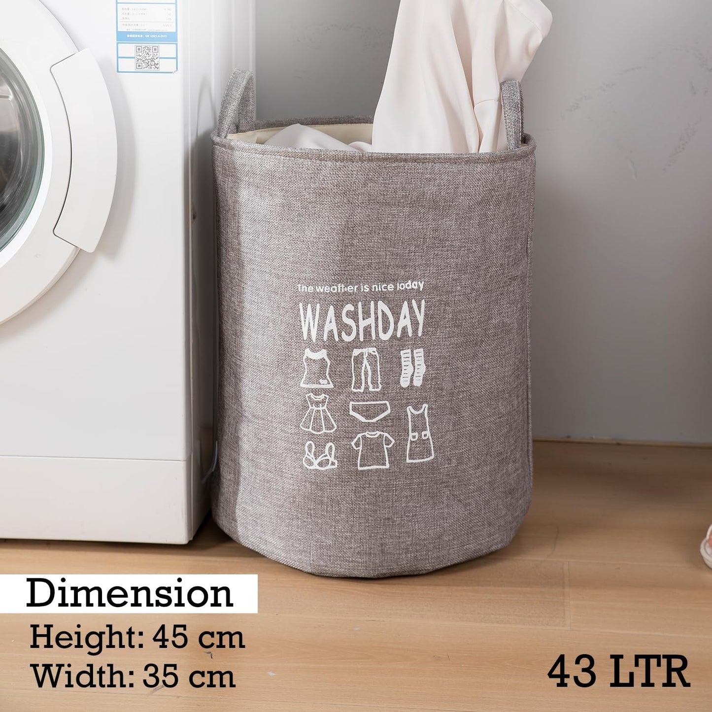 Folding Laundry Basket for Clothes, 43L - Grey