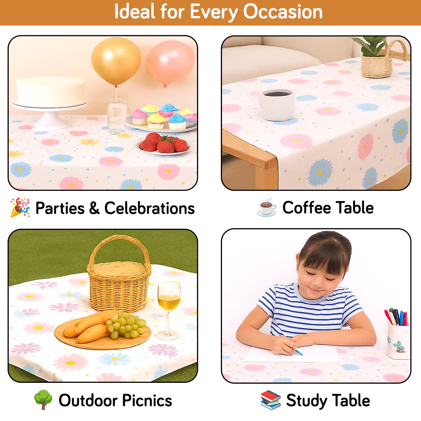 PEVA Waterproof Table Cover Cloth for 2/4/6 Seaters Dining Table | Dustproof Table Cloth for Study & Coffee Table, Dahlia Blush Pink
