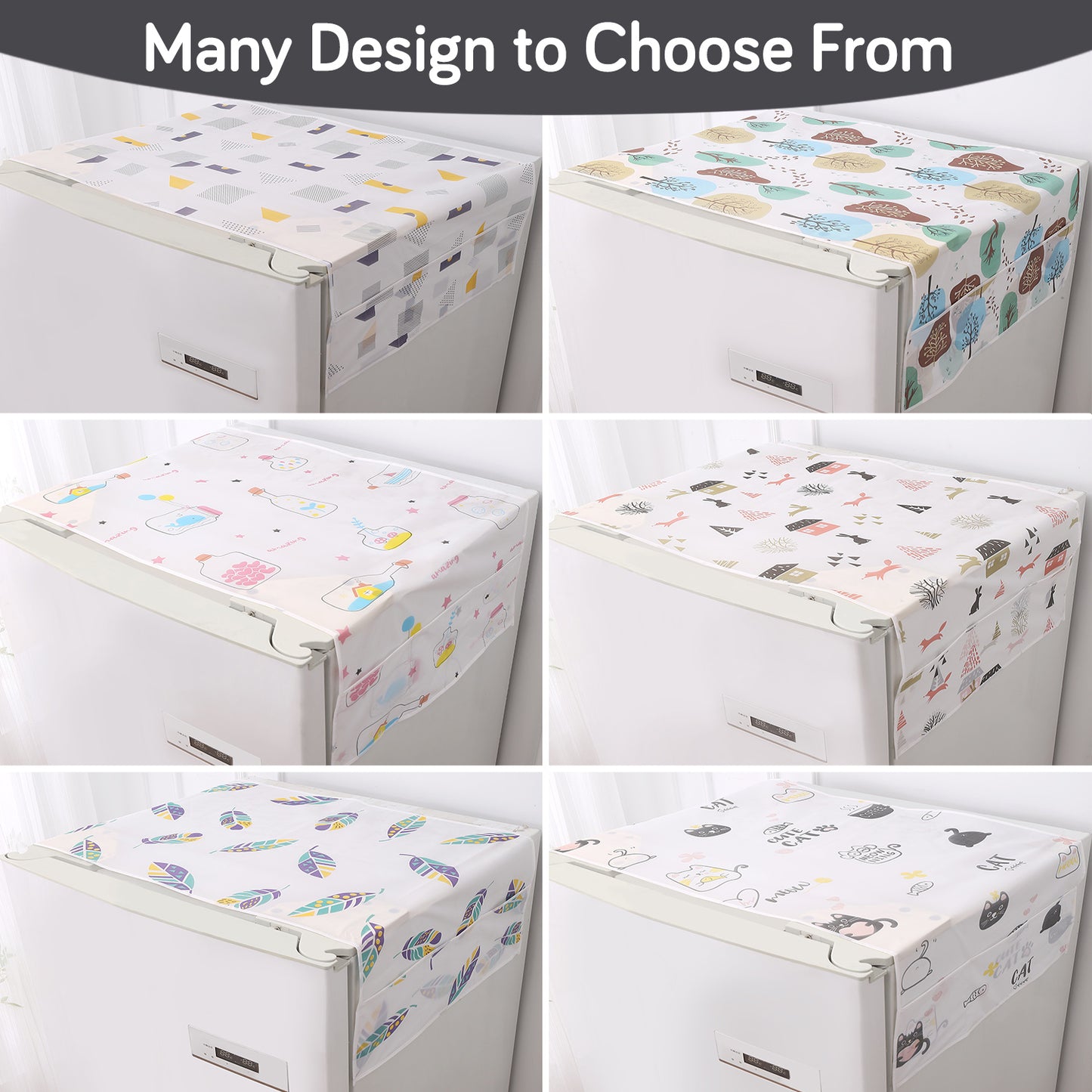 Small / Large Fridge Cover Top | For Smaller Single Door, Double Door and Bigger Double Door Refrigerator - Waterproof, Printed with 6 Side Pockets, Playful Cats