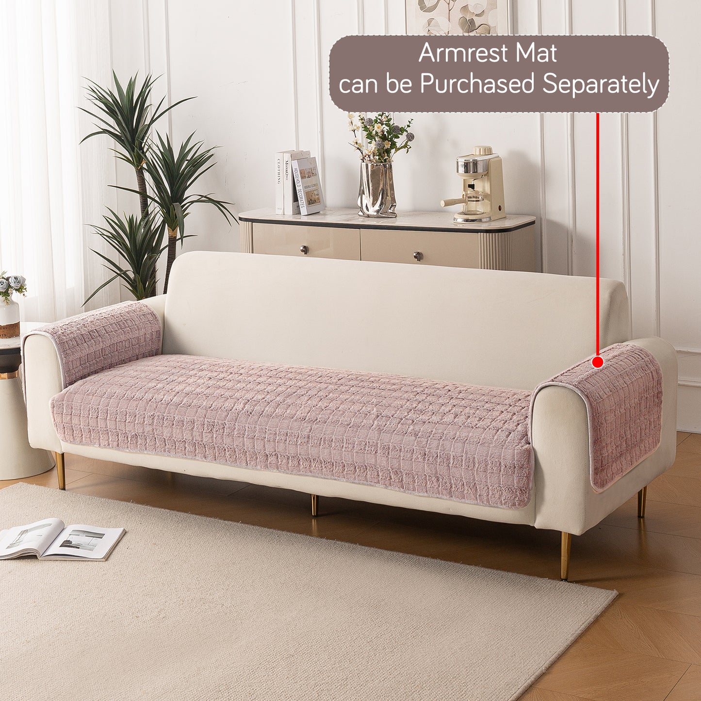 Premium Plush Anti Slip Sofa Mat for 1/2/3 Seater, Beige