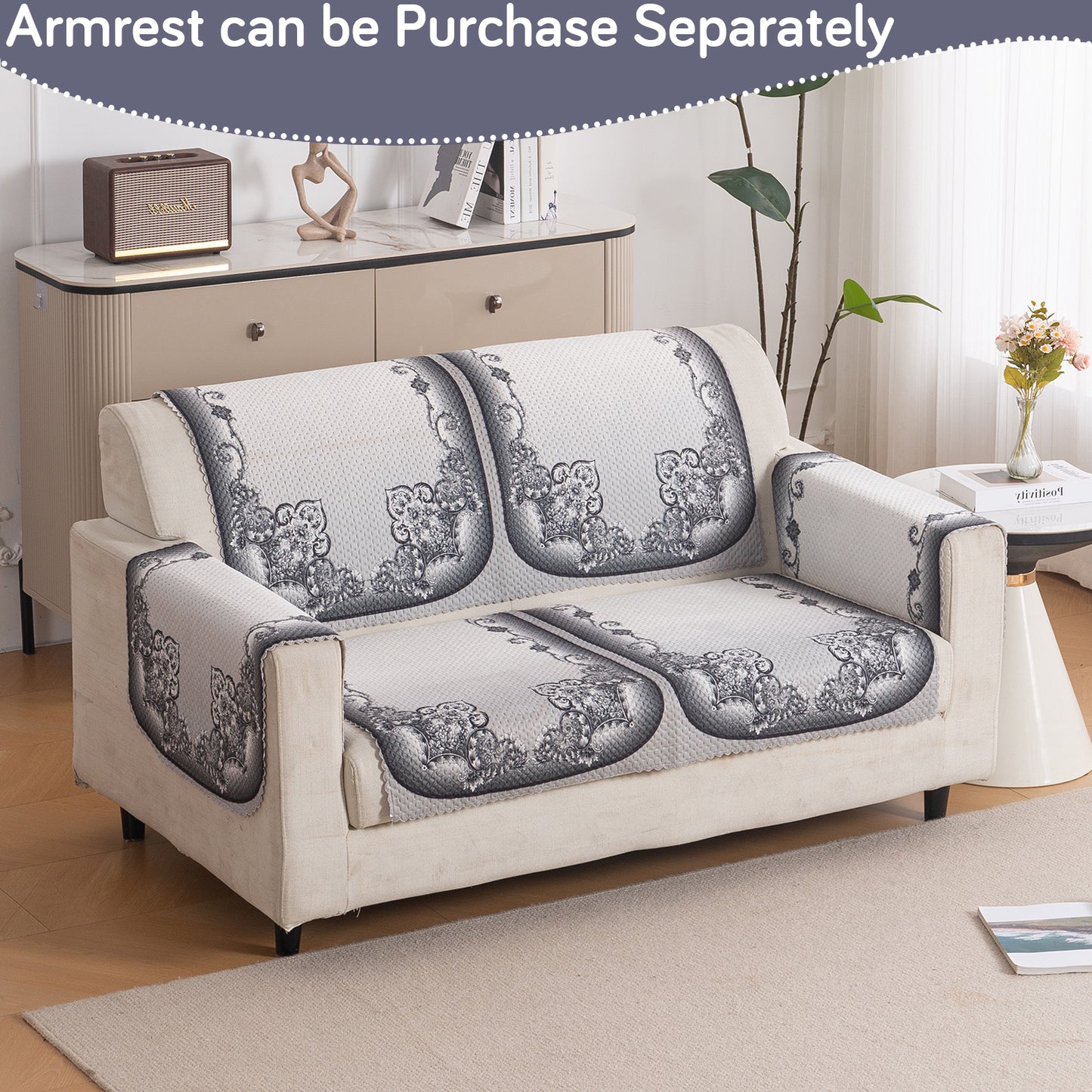 HeavenHue Fleece Soft Touch Quilted Sofa Cover Set Washable Sofa Panel for Seat & Back - Twilight Lace
