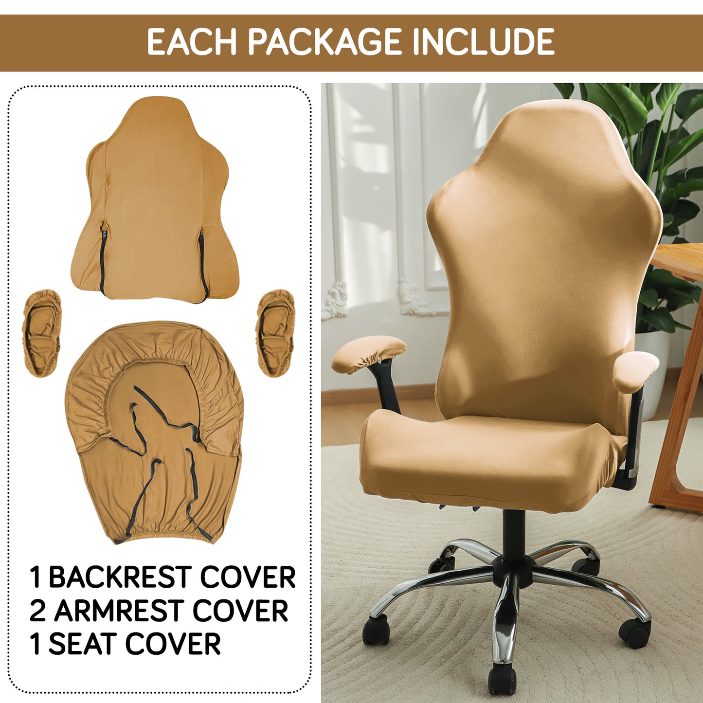 Gaming Chair Cover Stretchable Computer Rotating Chair Seat Covers Slipcover, Camel