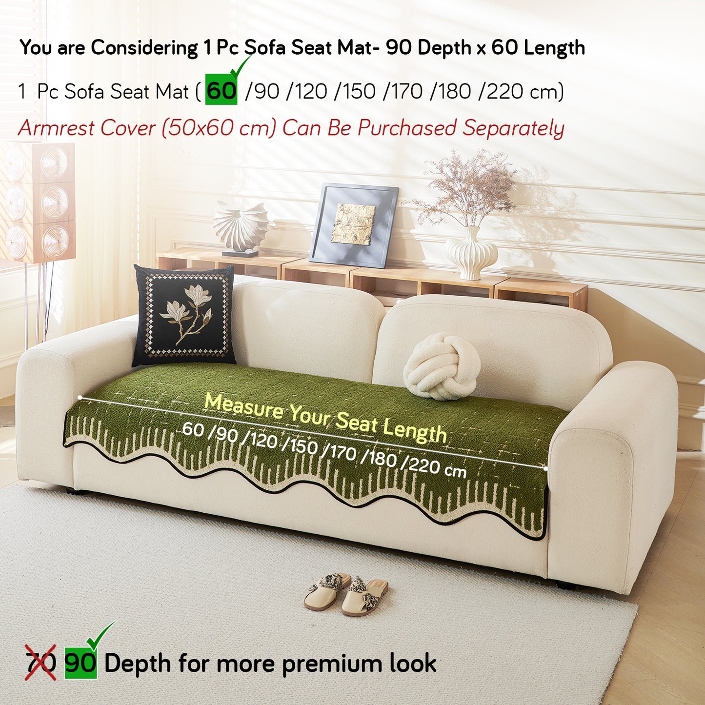 Premium Supple Soft Wavy Sofa Cover Mat, Green