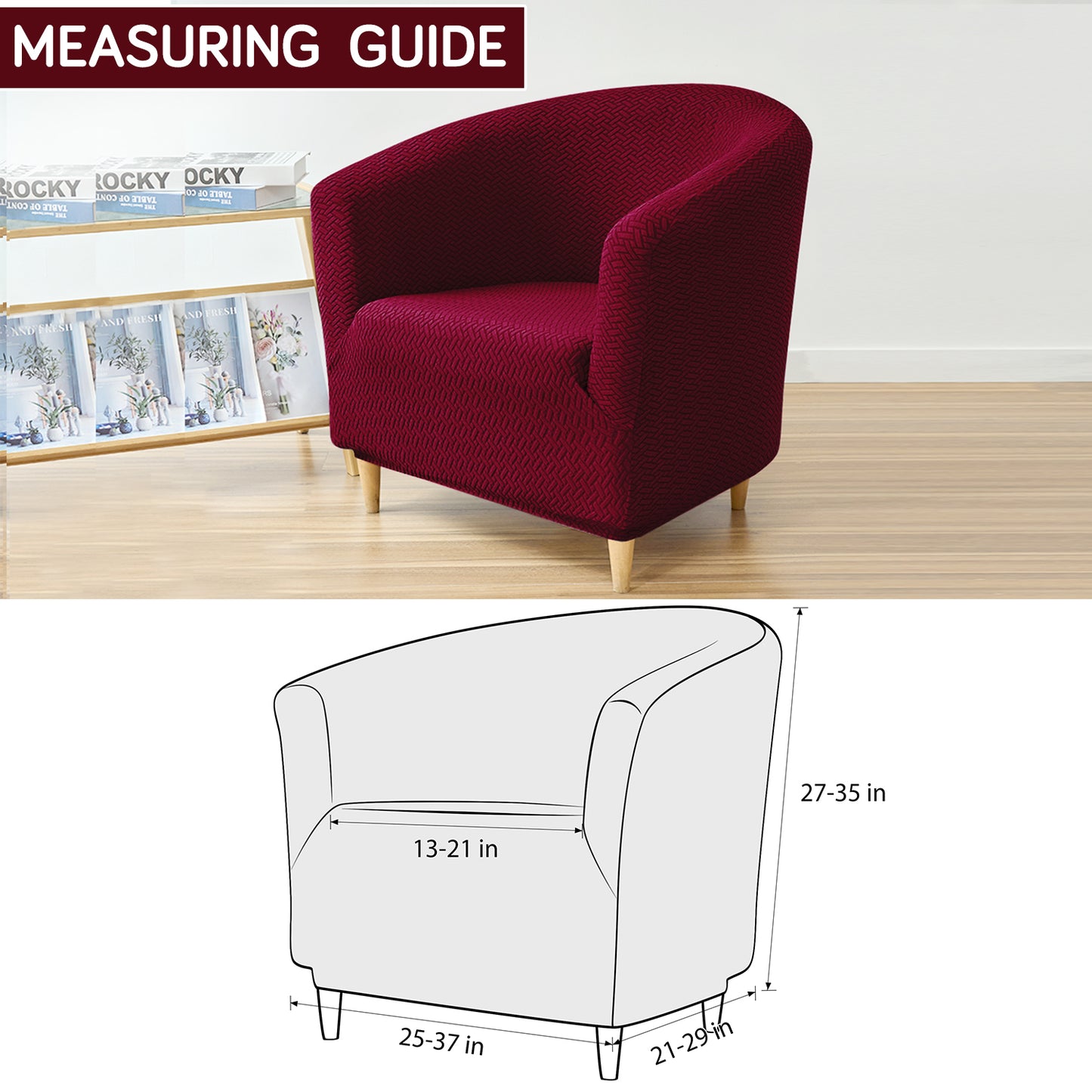 HOKIPO Premium Jacquard Stretchable Tub Chair Cover Slipcover, Burgundy
