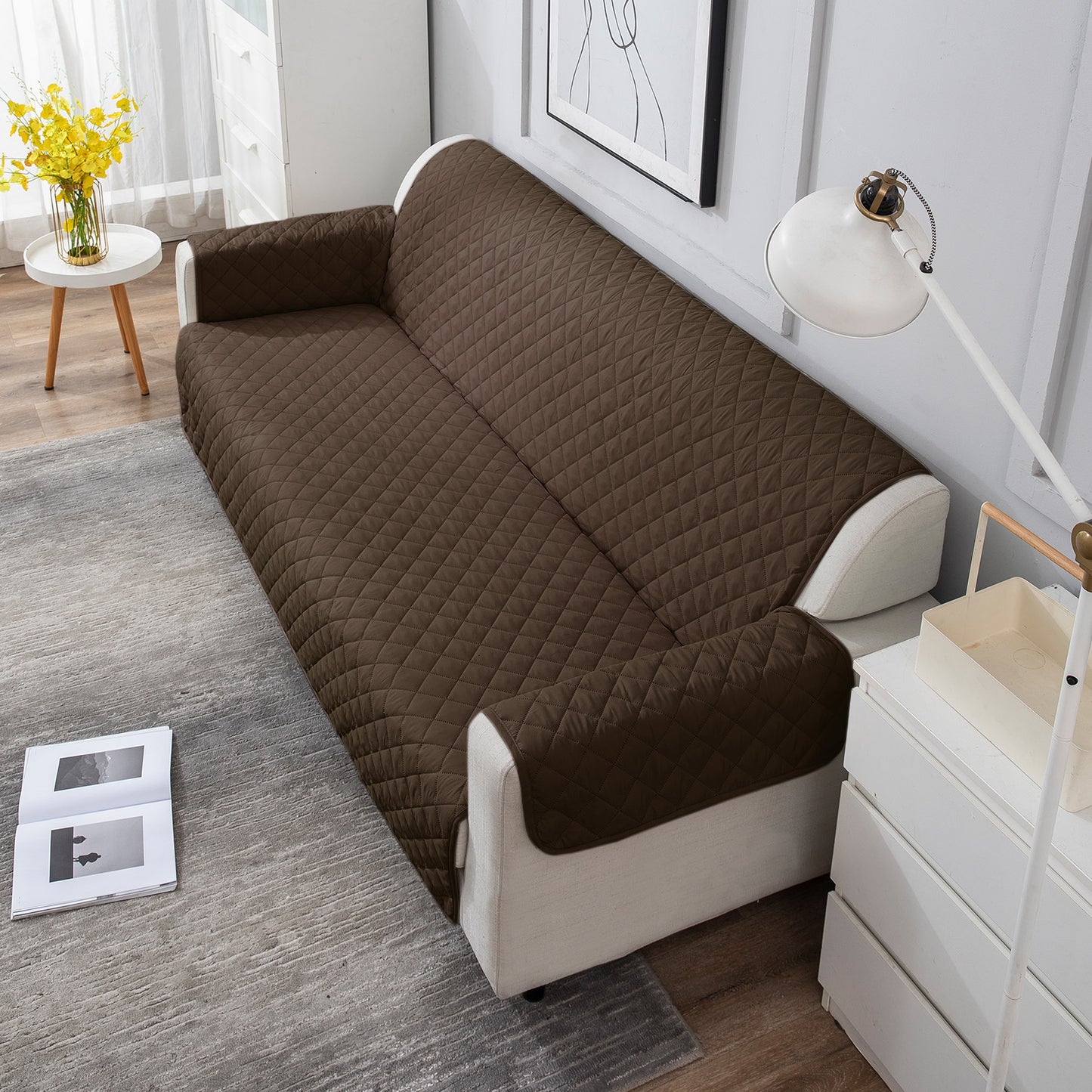 Quilted Polyester Sofa Cover Mat Pet Friendly, Chocolate Brown