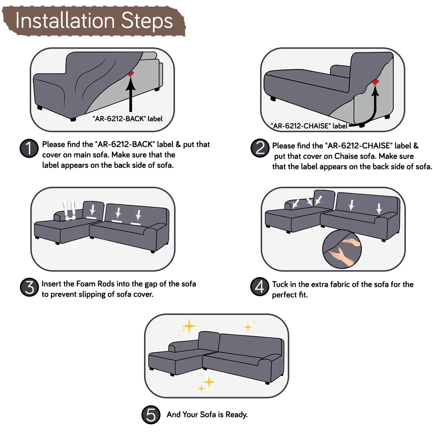 Aria Nova 280 GSM Bubble 2-Piece Stretchable L Shape Sofa Cover with Left Chaise, Mocha Brown