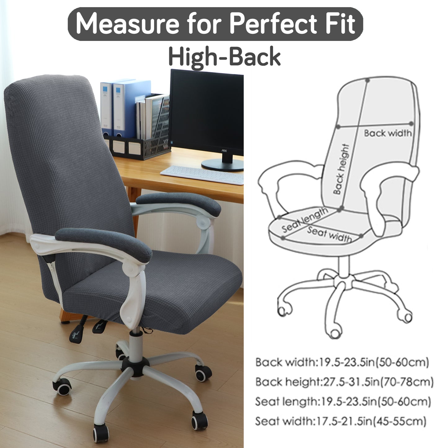 Water Repellent Office Chair Cover for Executive Chair (High-Back) – 210 GSM Stretchable Jacquard – Washable & Anti-Slip – Fits Big & Tall Office Chairs, Dark Grey