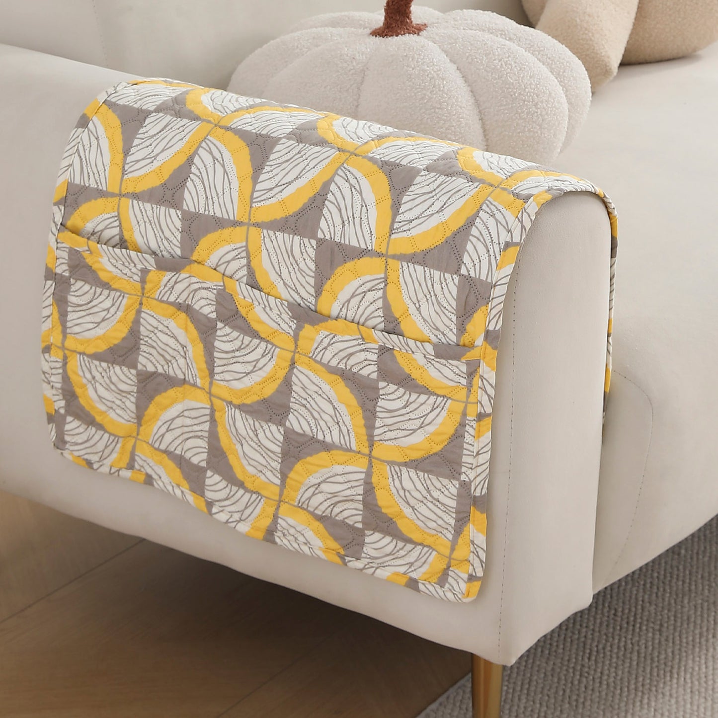 Polyester 2 Pcs Printed Quilted Sofa Armrest Cover, Windmill Cyber Yellow
