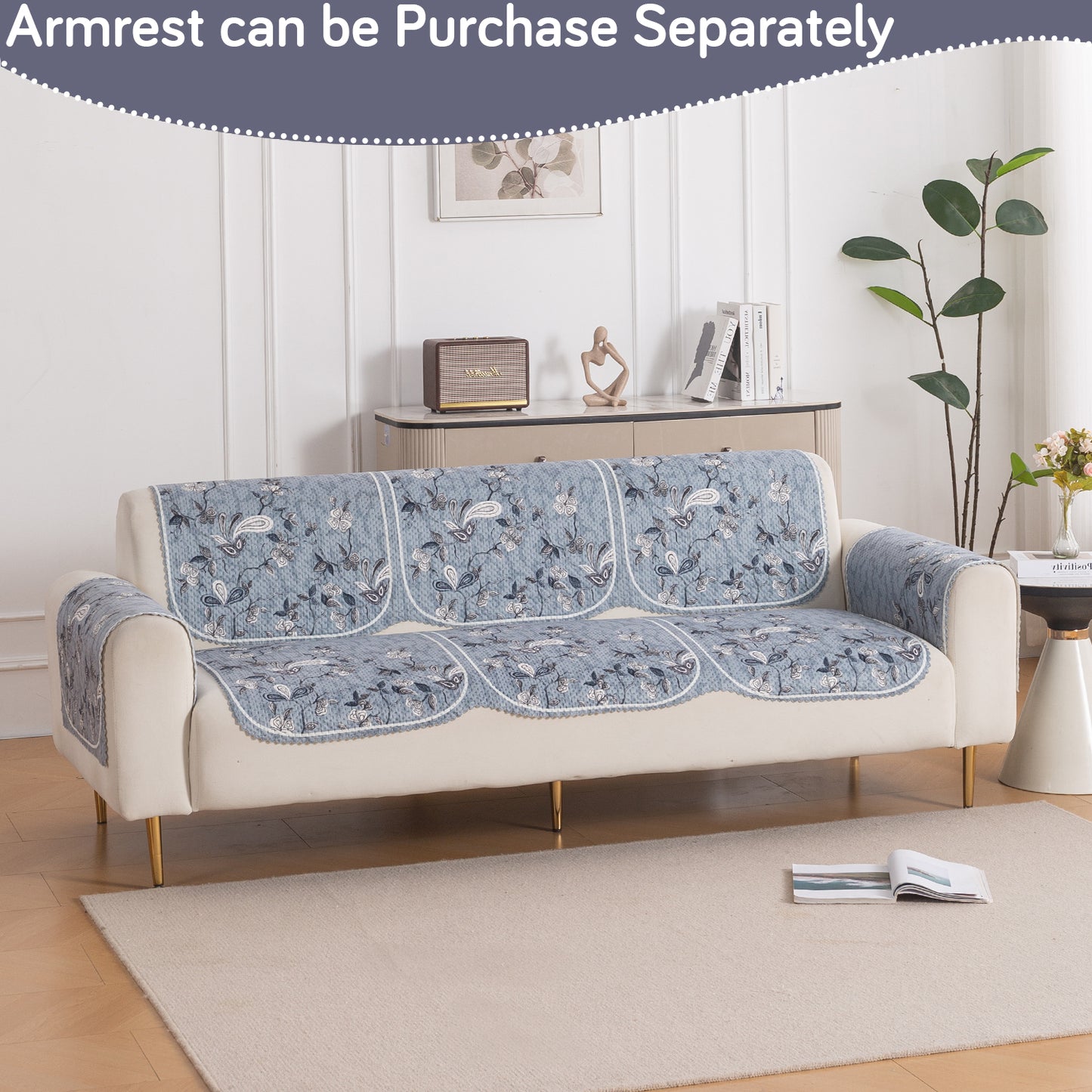 HeavenHue Fleece Soft Touch Quilted Sofa Cover Set Washable Sofa Panel for Seat & Back - Frosted Petals