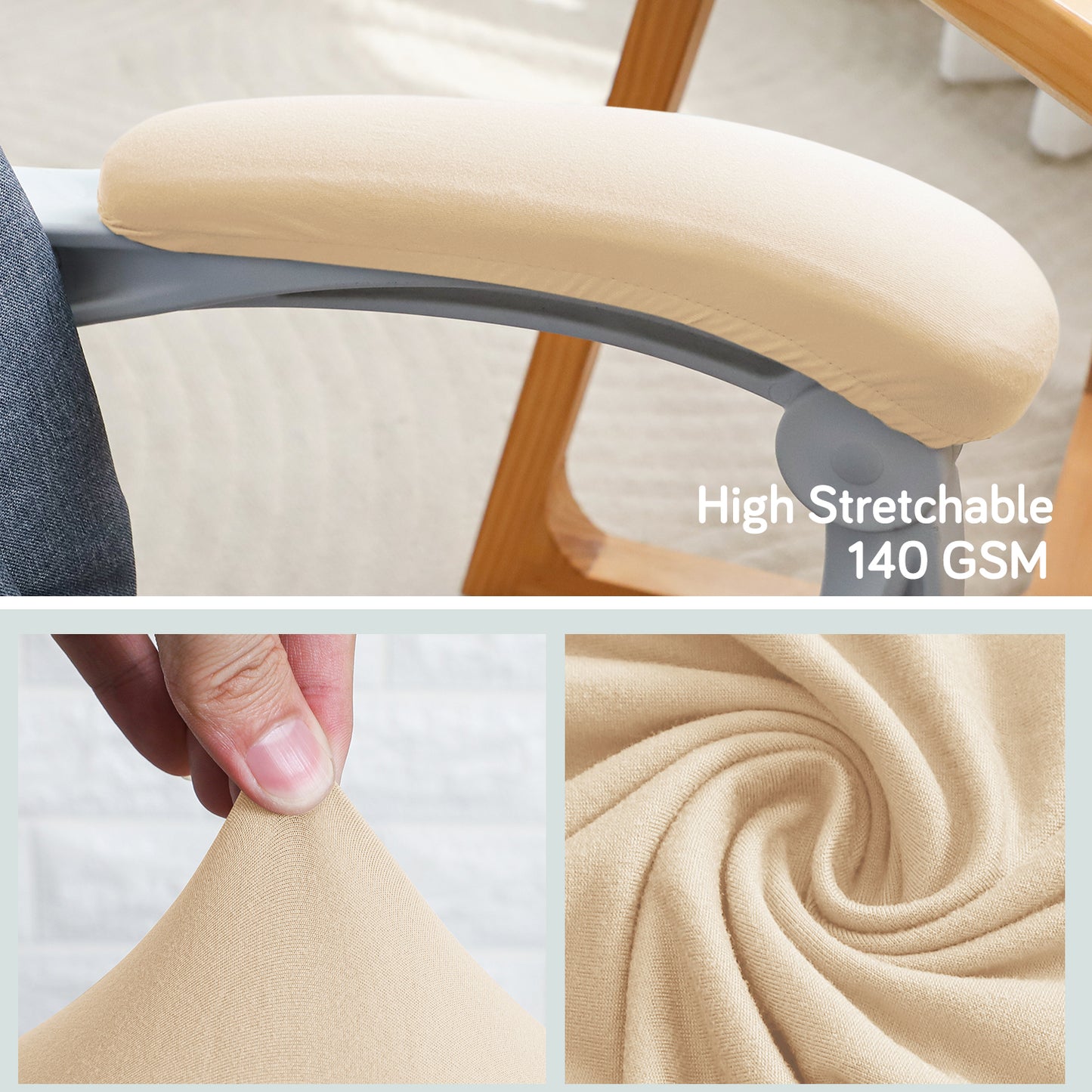 140gsm Armrest Covers for Office Chair (Elastic Style), 1 Pair, Beige