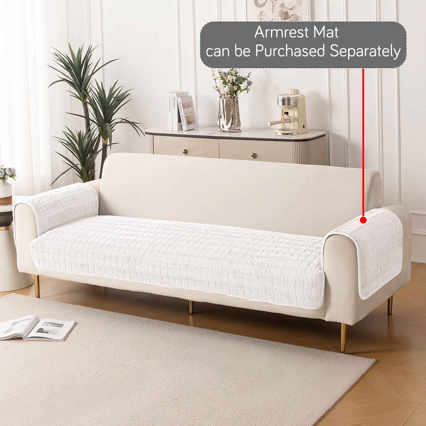 Premium Plush Anti Slip Sofa Mat for 1/2/3 Seater, White