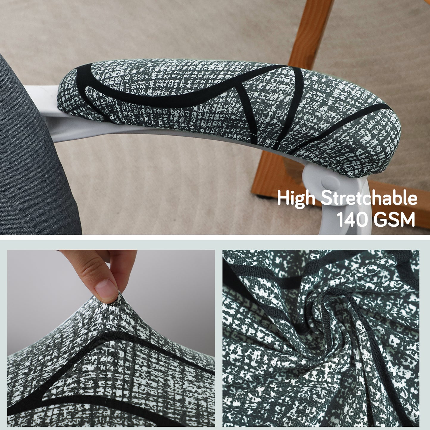 140gsm Printed Armrest Covers for Office Chair (Elastic Style), 1 Pair, Intense Grey Abstract Floral