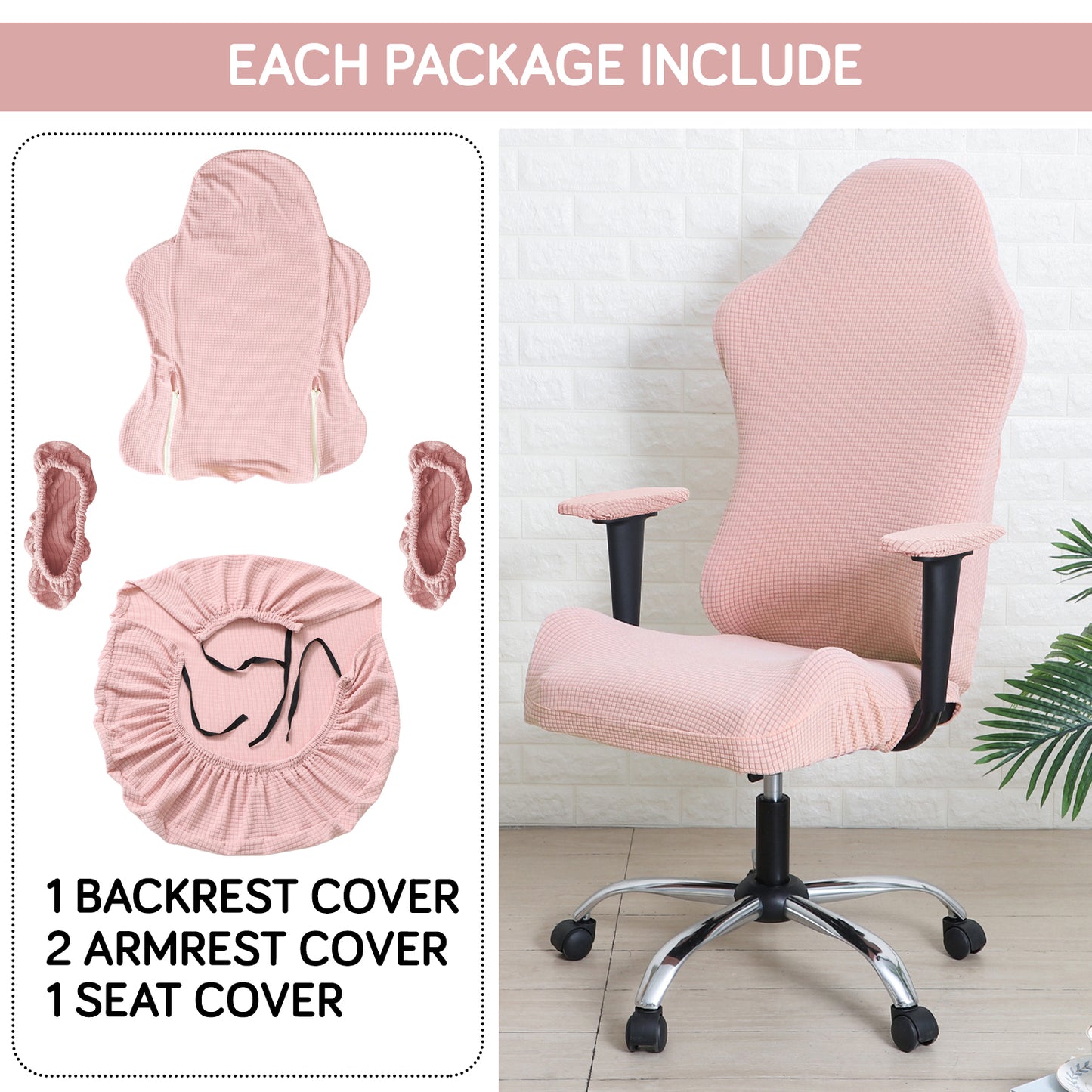 Gaming Chair Cover Stretchable Elastic Jacquard Computer Rotating Chair Seat Covers Slipcover, Pink