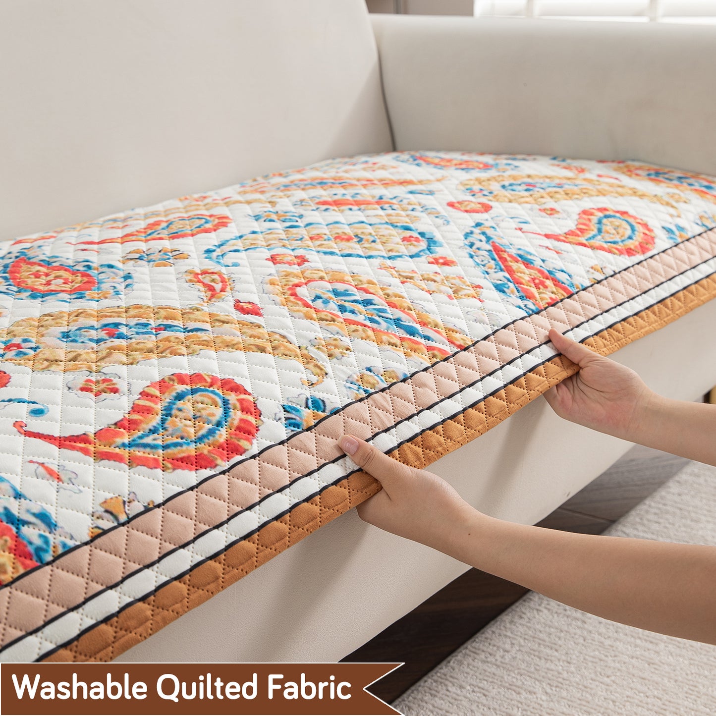 LiefNest Holland Velvet Sofa Cover Mat with Foam Filling - Paisley Multicolor