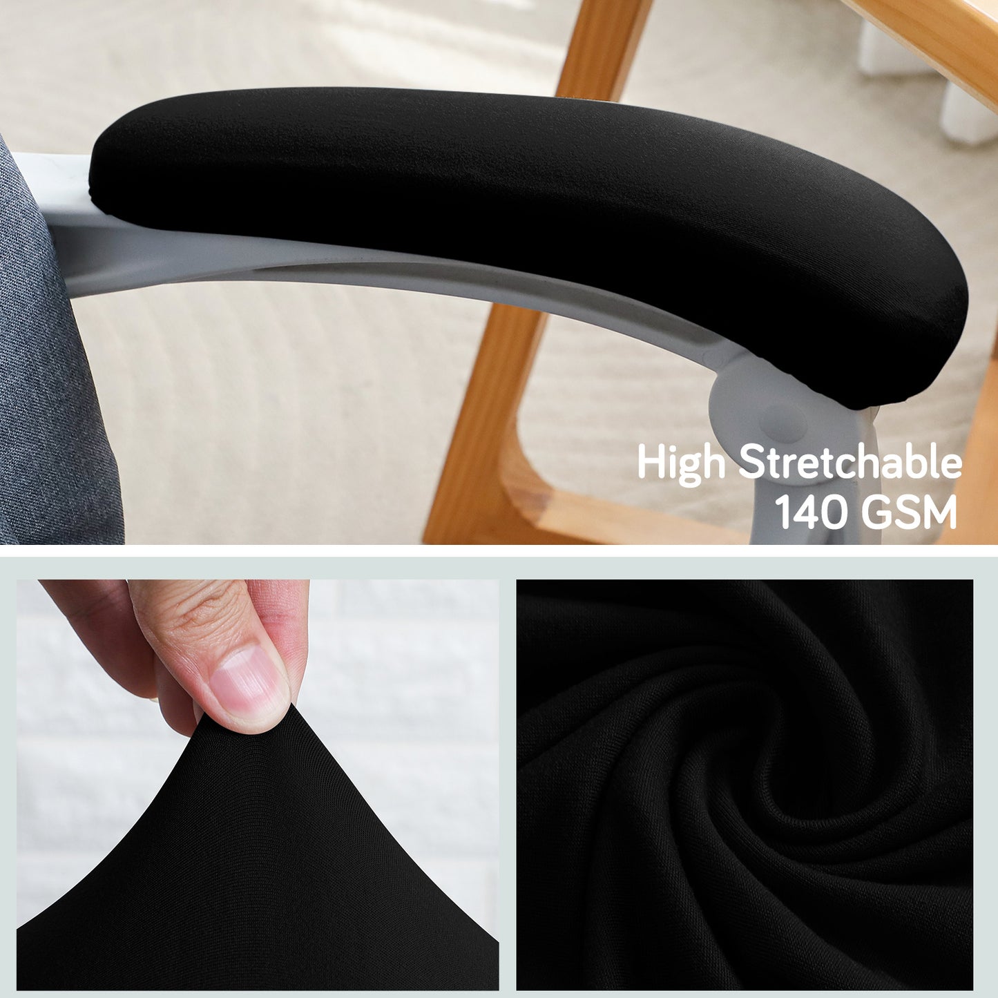 140gsm Armrest Covers for Office Chair (Elastic Style), 1 Pair, Black