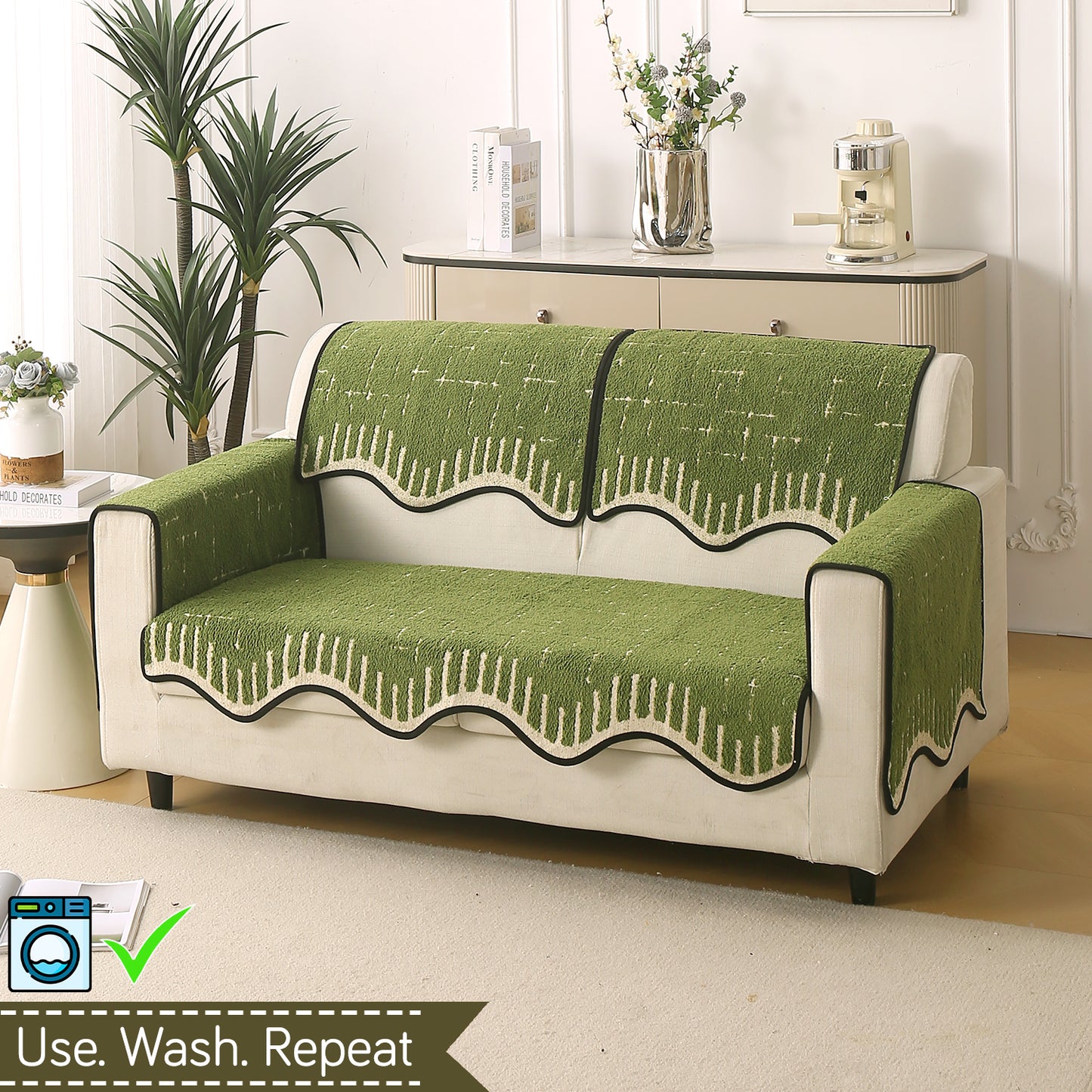 Premium Supple Soft Wavy with Curve Sofa Cover Mat, Green