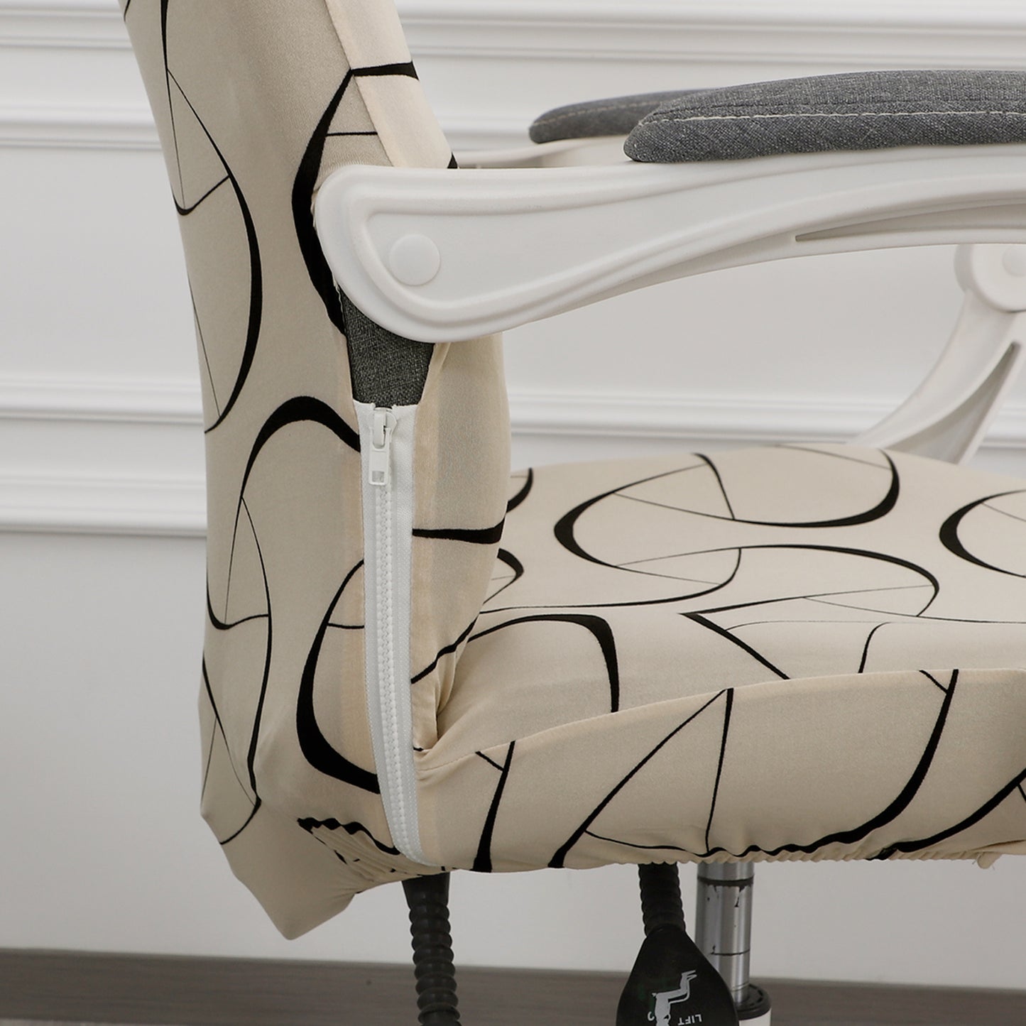 Printed Office Chair Cover for Executive Chair (High-Back) – 140 GSM Stretchable Fabric – Washable & Anti-Slip – Fits Big & Tall Office Chairs, Natural Beige Abstract Art