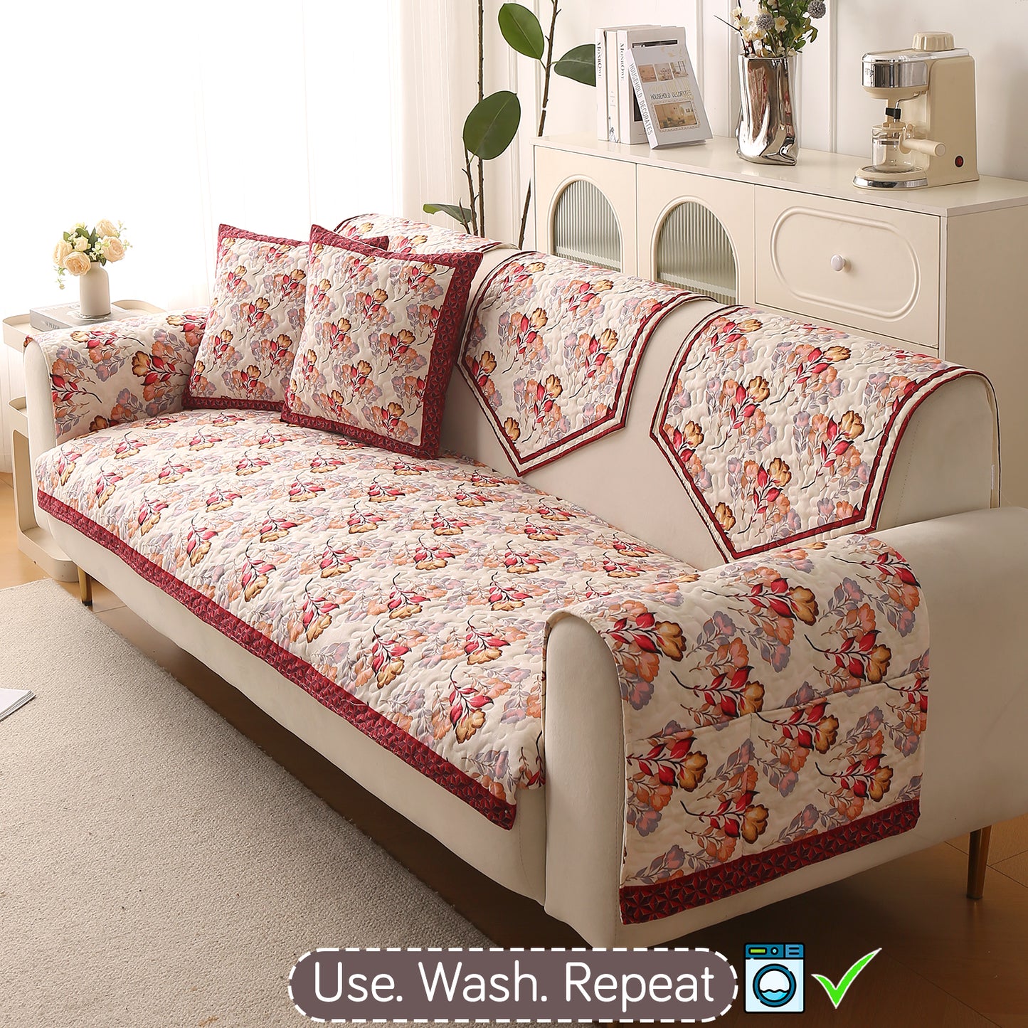 Florentina Series Printed Holland Velvet Sofa Mat - Autumn Cream