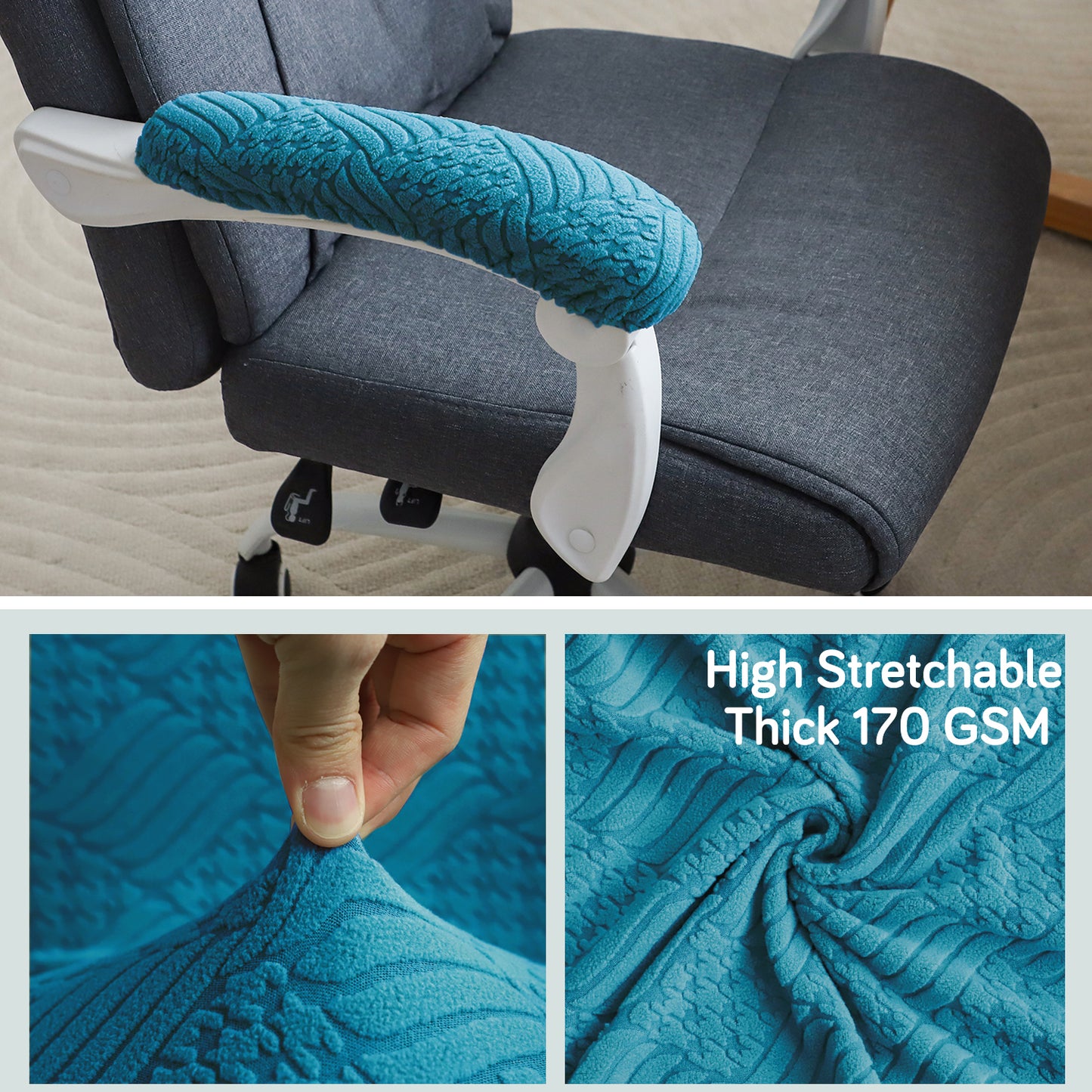 170gsm Jacquard Office Chair Arm Rest Cover (Elastic Style), 1 Pair, Turquoise