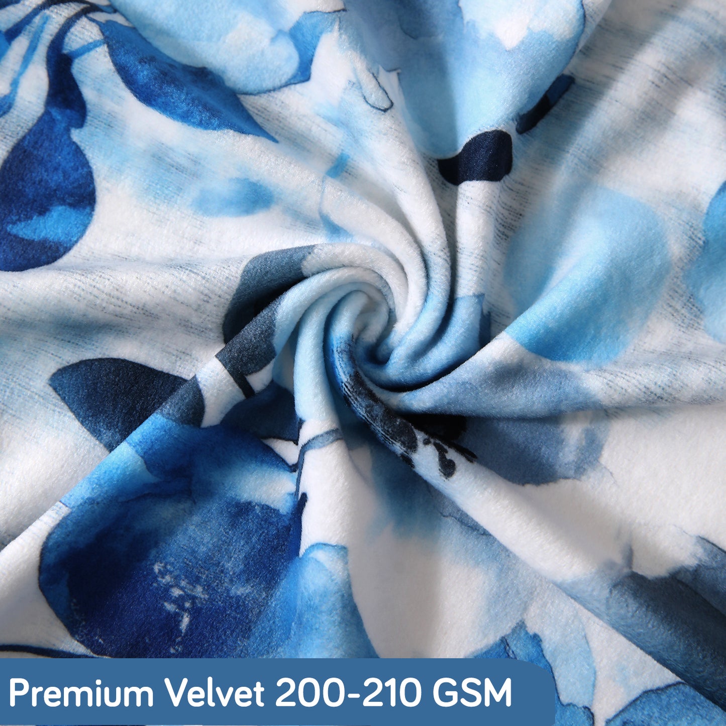 Premium Printed Velvet Sofa Cover 1/2/3 Seaters Fully Covered, Blue Azure Botanical
