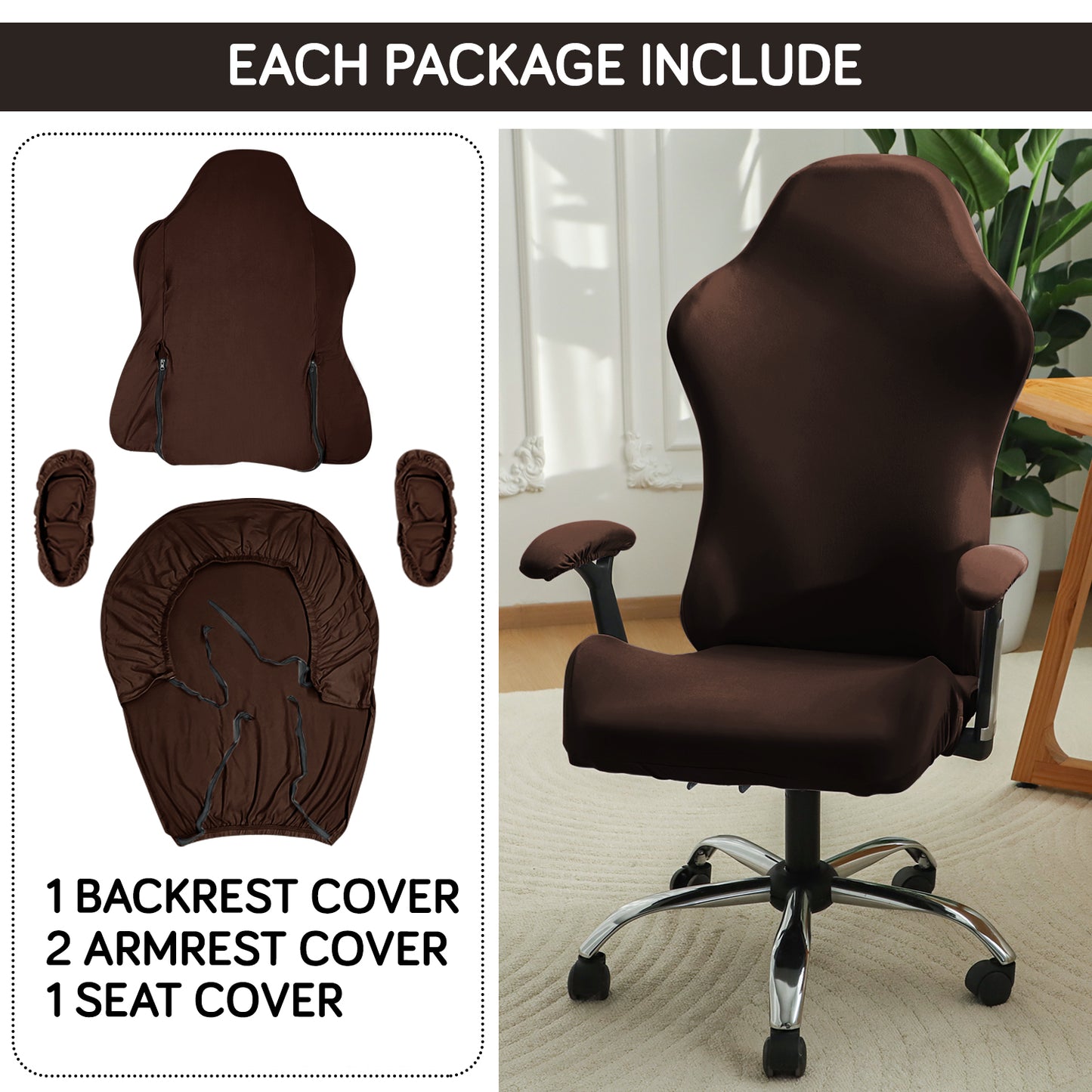 Gaming Chair Cover Stretchable Computer Rotating Chair Seat Covers Slipcover, Brown
