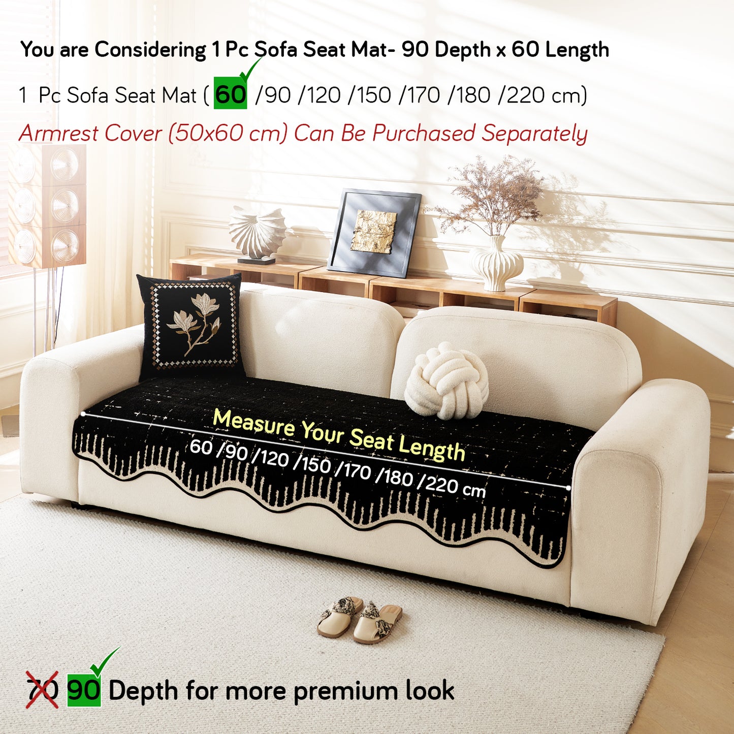 Premium Supple Soft Wavy Sofa Cover Mat, Black