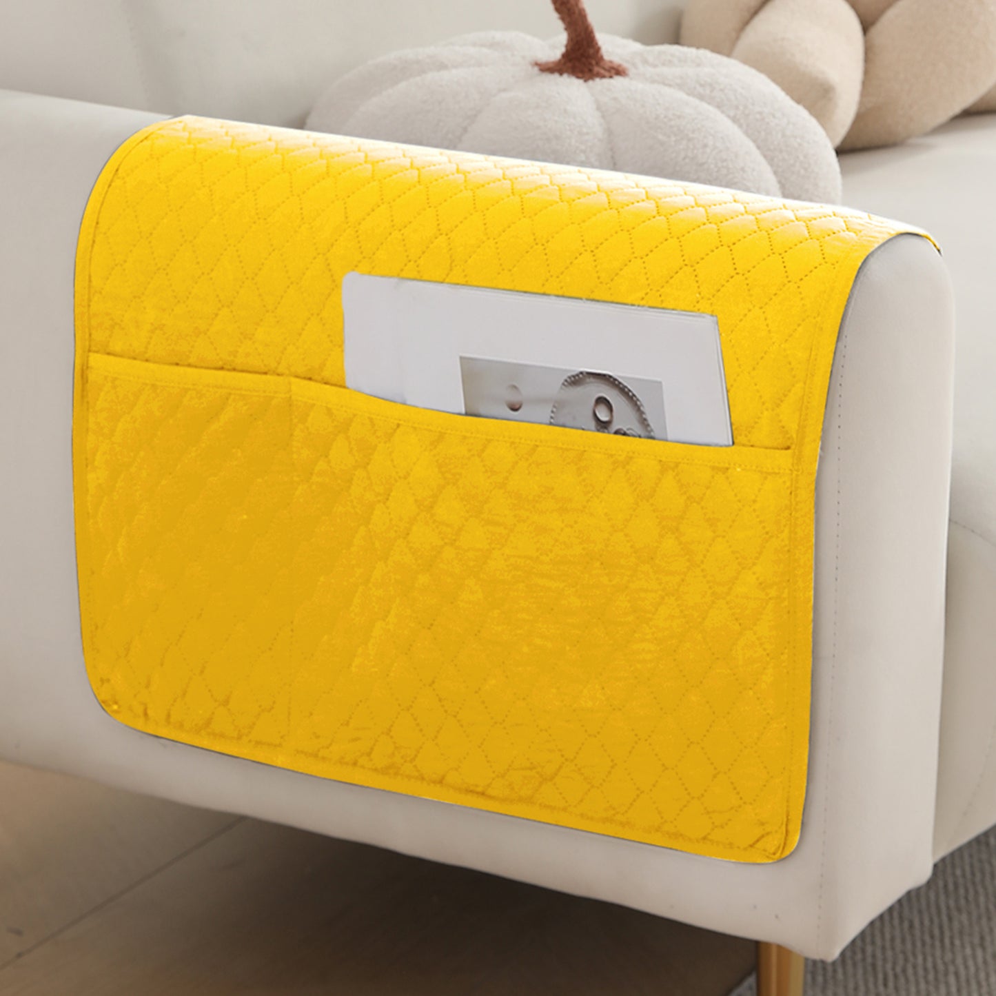 2 Pcs Quilted Sofa Armrest Cover, Yellow