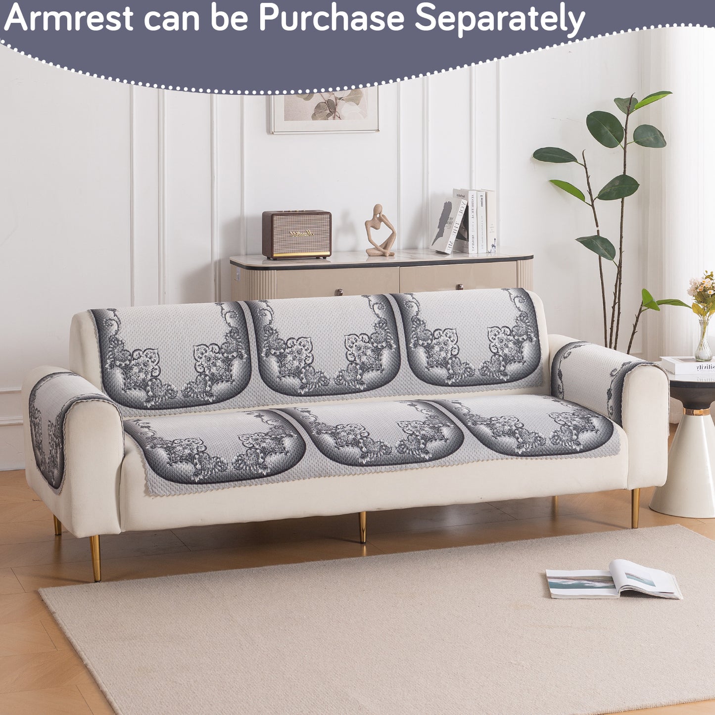 HeavenHue Fleece Soft Touch Quilted Sofa Cover Set Washable Sofa Panel for Seat & Back - Twilight Lace