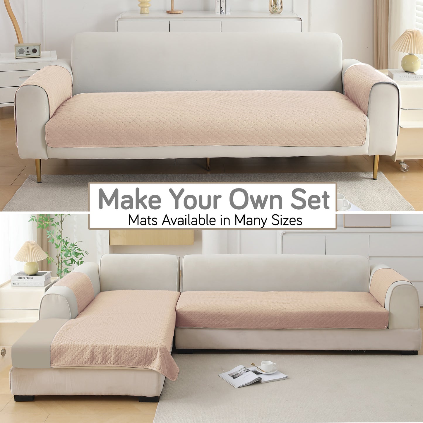 Polyester Quilted Sofa Cover Mats, Beige