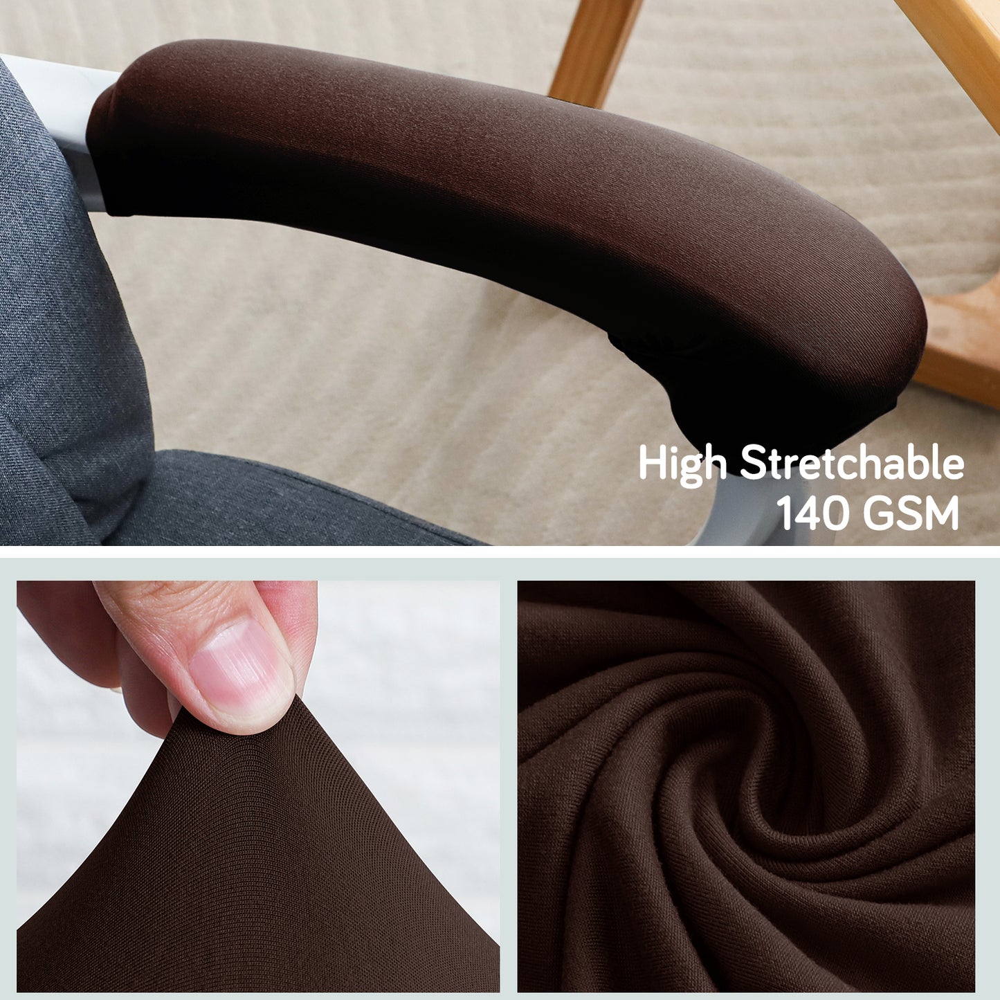 140gsm Armrest Covers for Office Chair (Zipper Style), 1 Pair, Brown