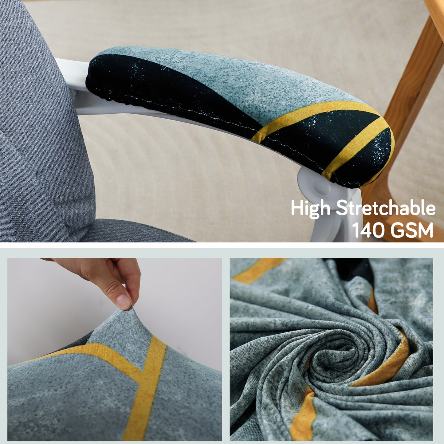 140gsm Printed Armrest Covers for Office Chair (Elastic Style), 1 Pair, Multicolor Abstract Geometry