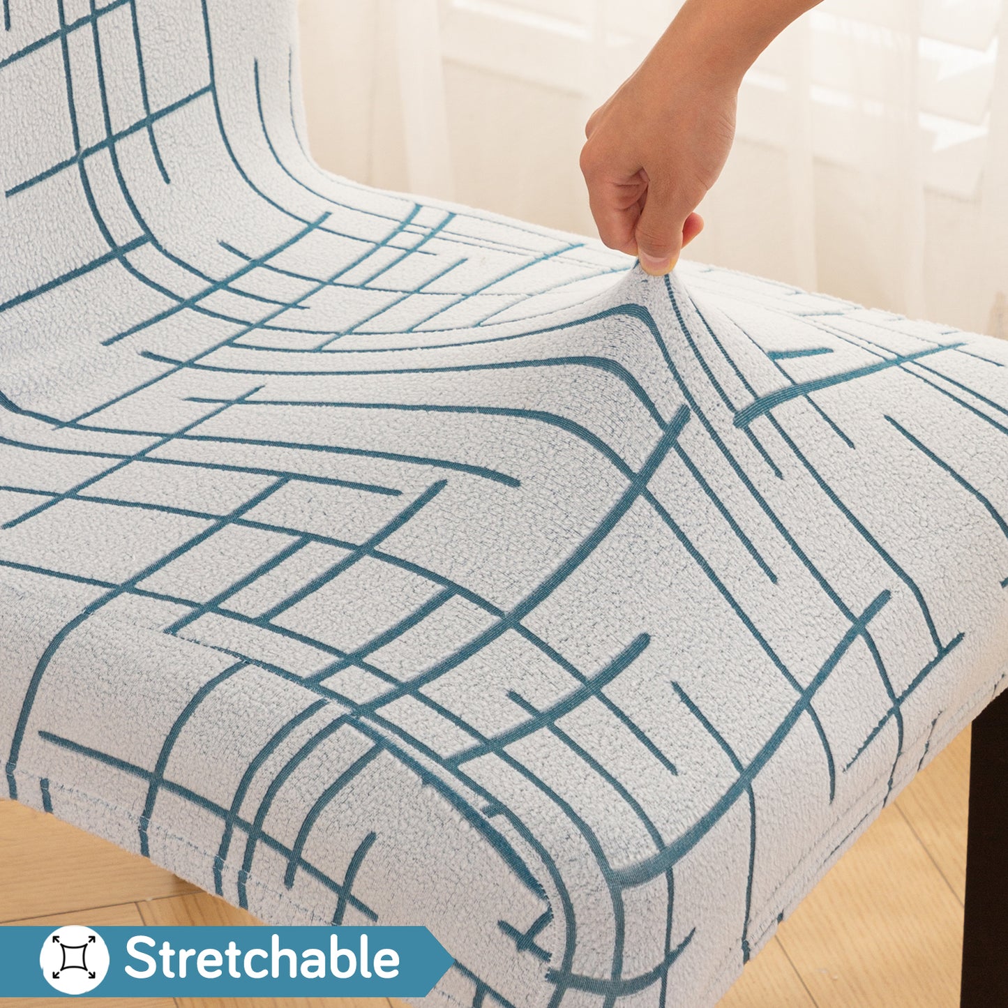 'Crossline Series' 180 GSM Jacquard Chair Cover Set 1/2/4/6, Teal Blue