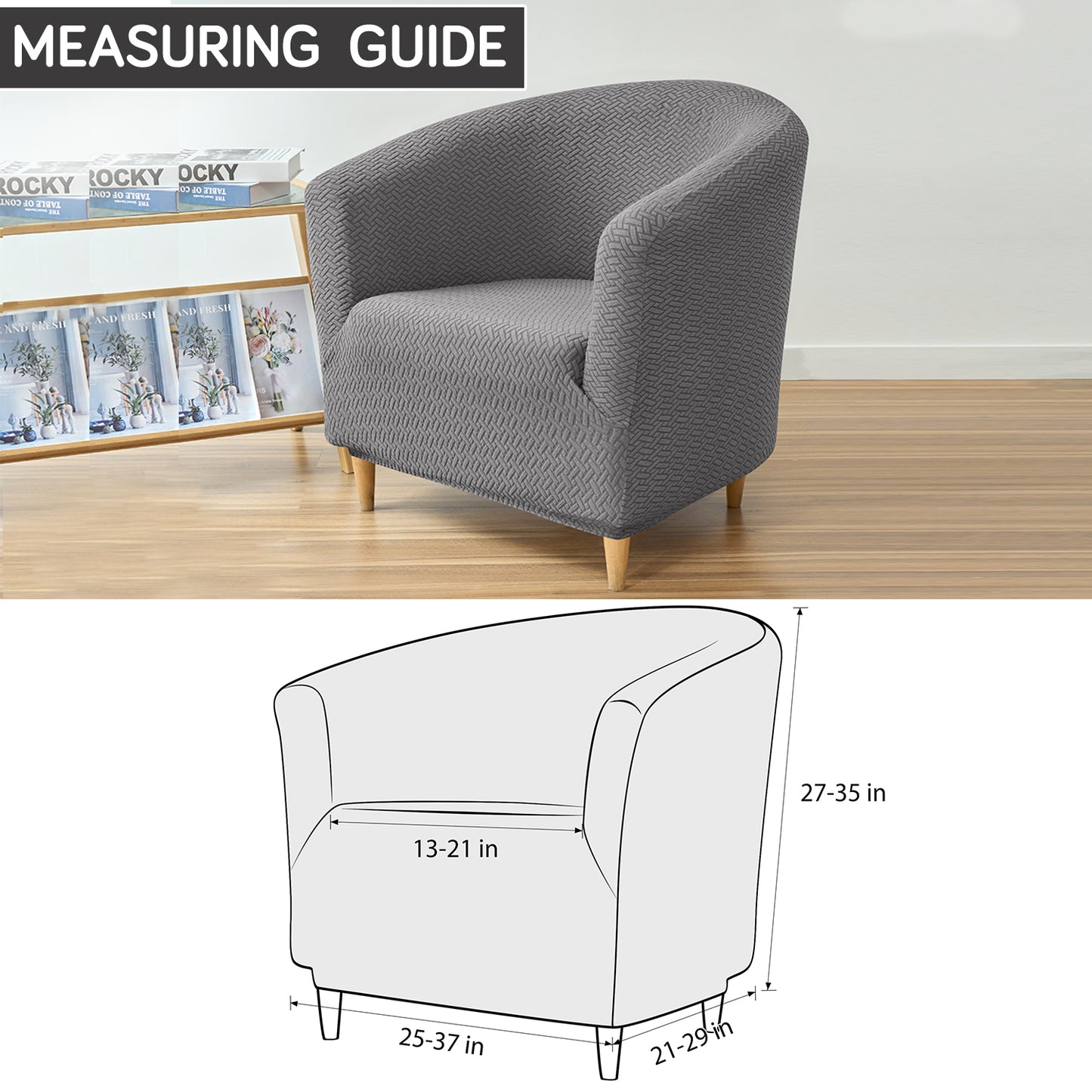 HOKIPO Premium Jacquard Stretchable Tub Chair Cover Slipcover, Grey