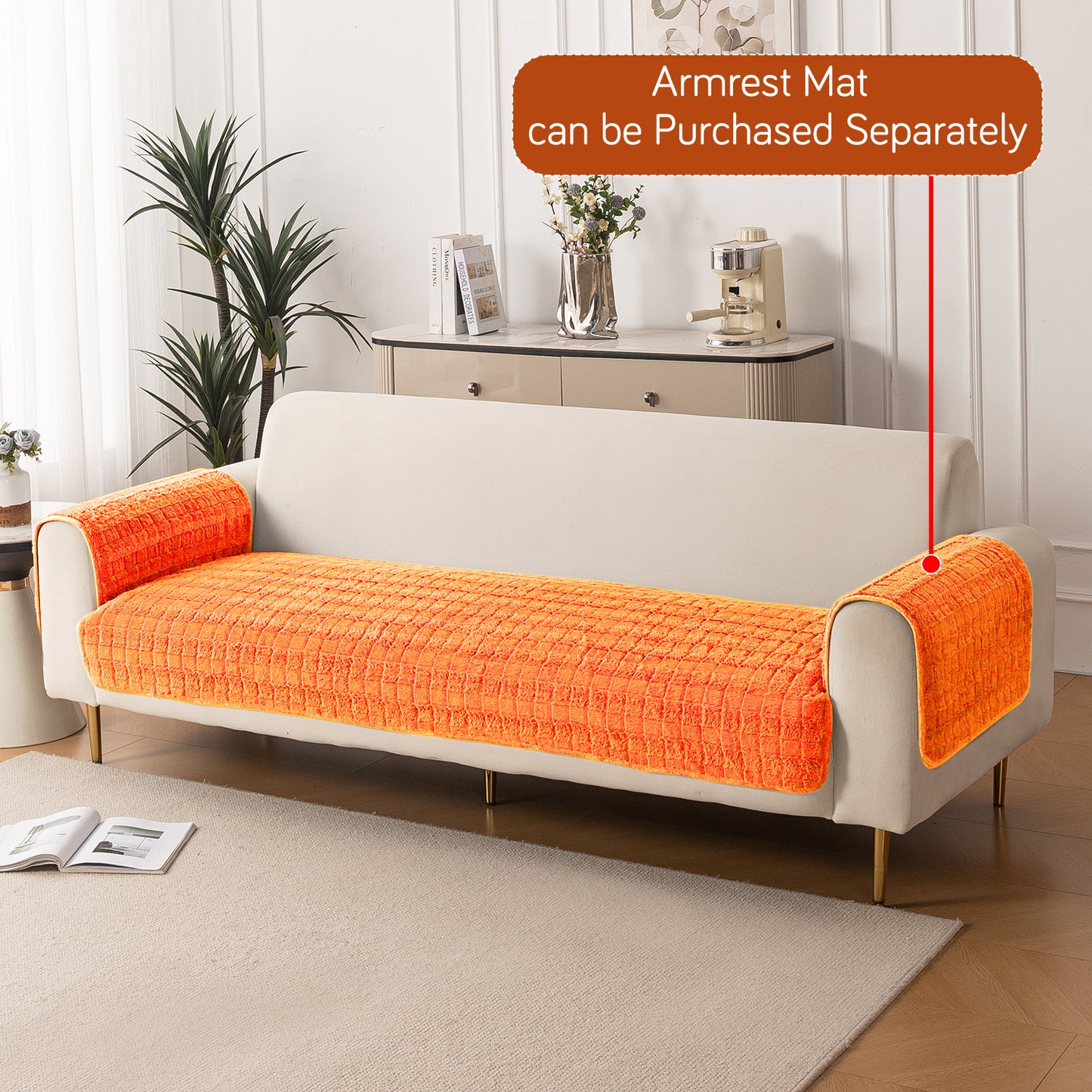 Premium Plush Anti Slip Sofa Mat for 1/2/3 Seater, Orange