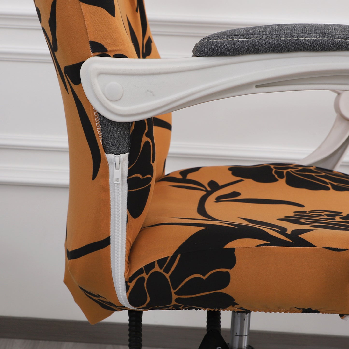 Printed Office Chair Cover for Executive Chair (High-Back) – 140 GSM Stretchable Fabric – Washable & Anti-Slip – Fits Big & Tall Office Chairs, Copper Brown Floral