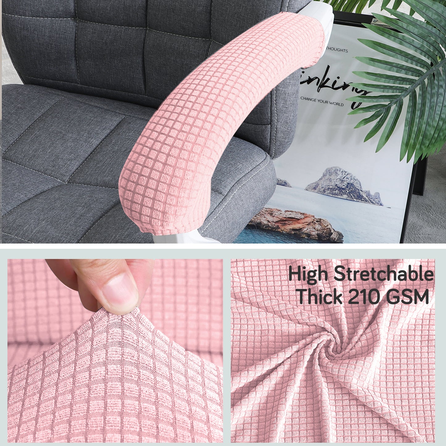210gsm Jacquard Water Repellent Armrest Covers for Office Chair (Zipper Style), 1 Pair, Pink